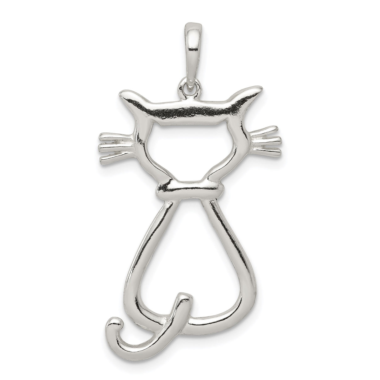 Sterling Silver Cat Pendant with Minimalist Open Outline Design for Women