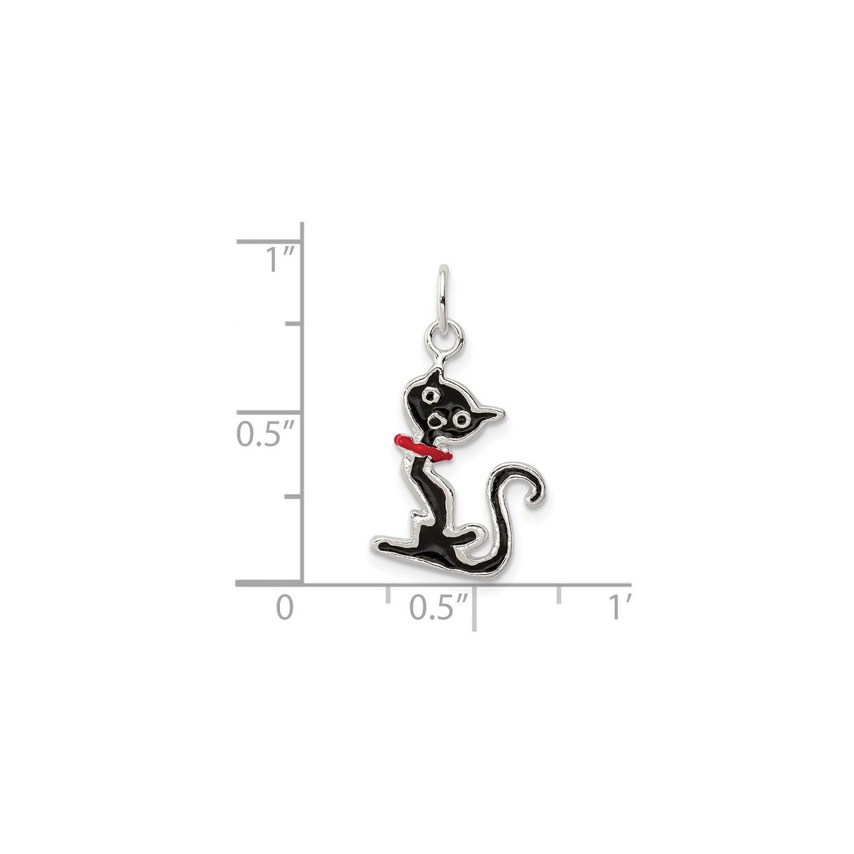 Sterling Silver Cat Pendant with Red Collar, Whimsical Cartoon Feline Charm Design for Women