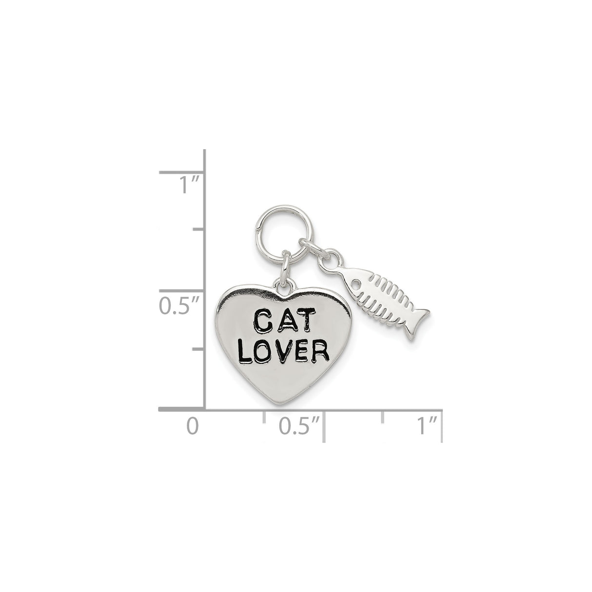 Sterling Silver Heart Cat Lover Pendant with Fishbone Accent, Pet Jewelry for Women