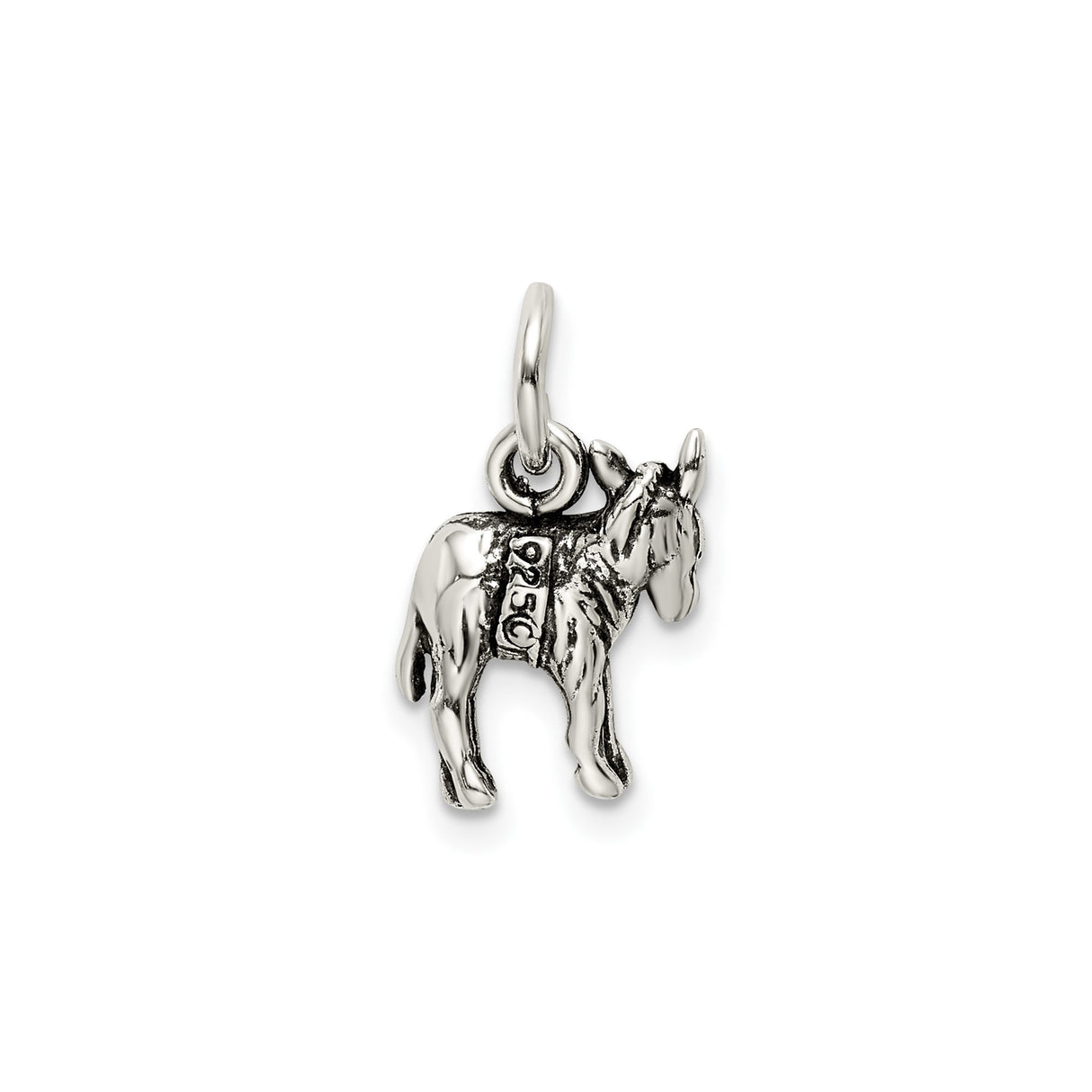 Sterling Silver Donkey Charm Pendant, Realistic 3D Farm Animal Jewelry, Equestrian Style