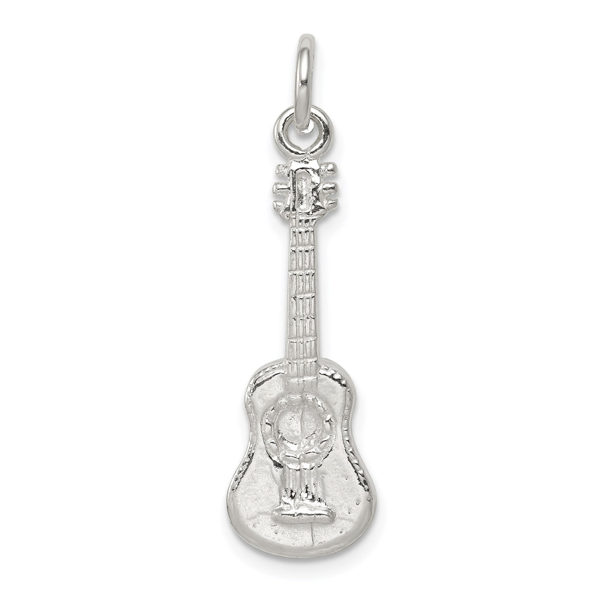 Sterling Silver Guitar Pendant, Acoustic Instrument Charm for Music Lovers, Unisex Musical Jewelry