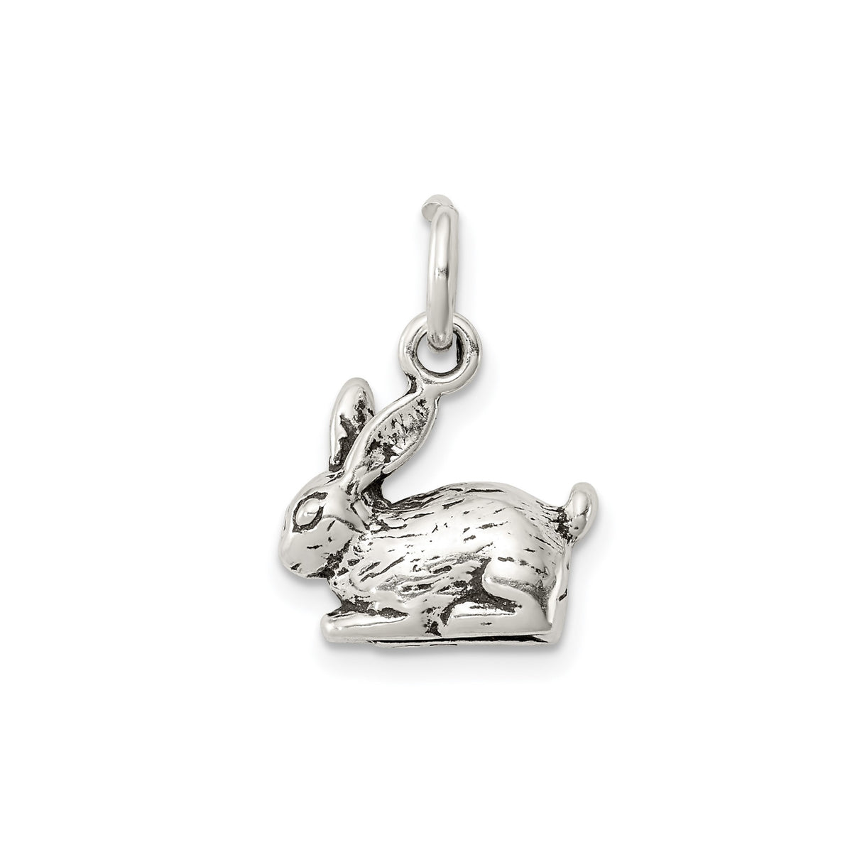 Sterling Silver Rabbit Charm Pendant, Realistic Bunny Design, Nature-Inspired Animal Jewelry