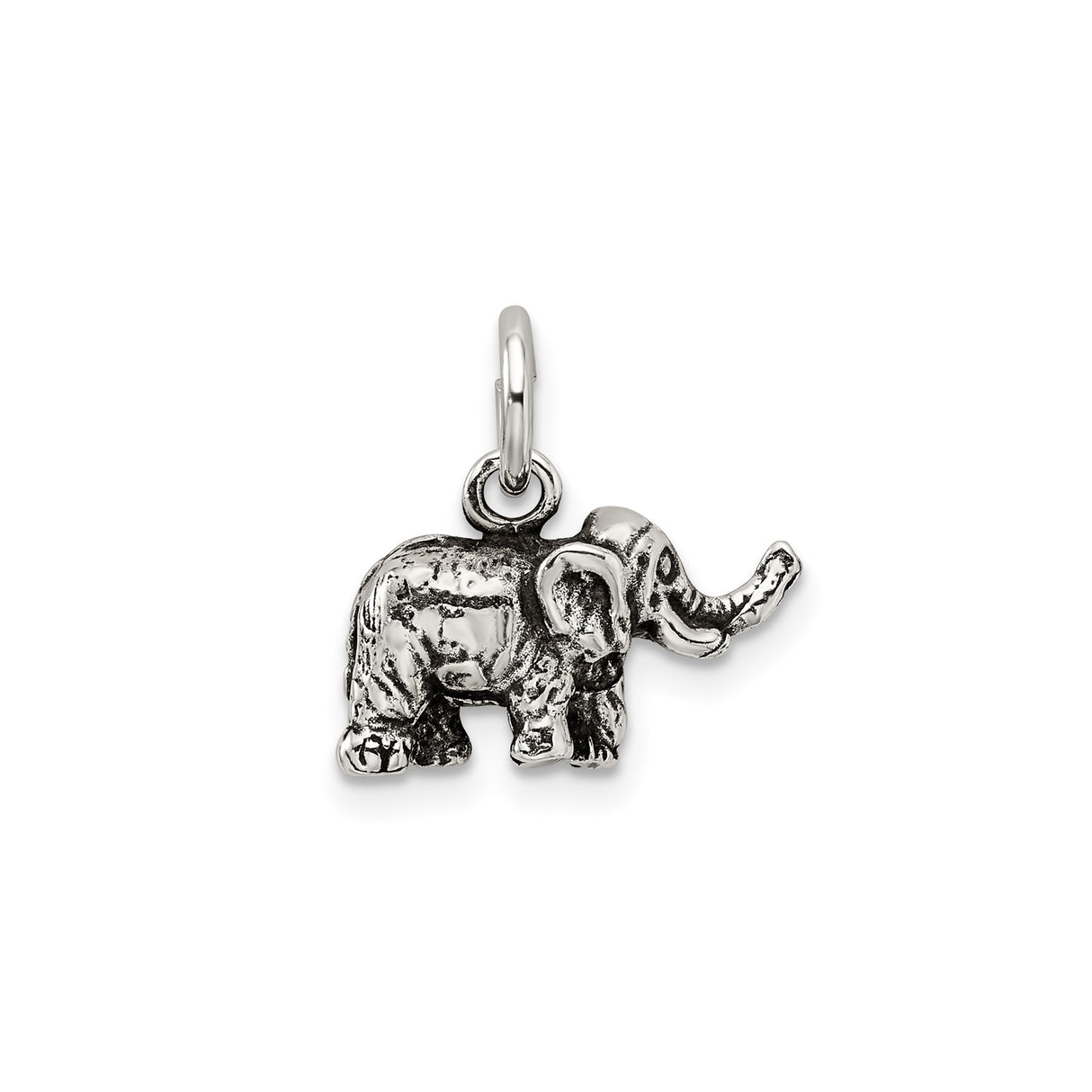 Sterling Silver Elephant Charm Pendant, 3D Animal Talisman Symbolizing Wisdom and Strength