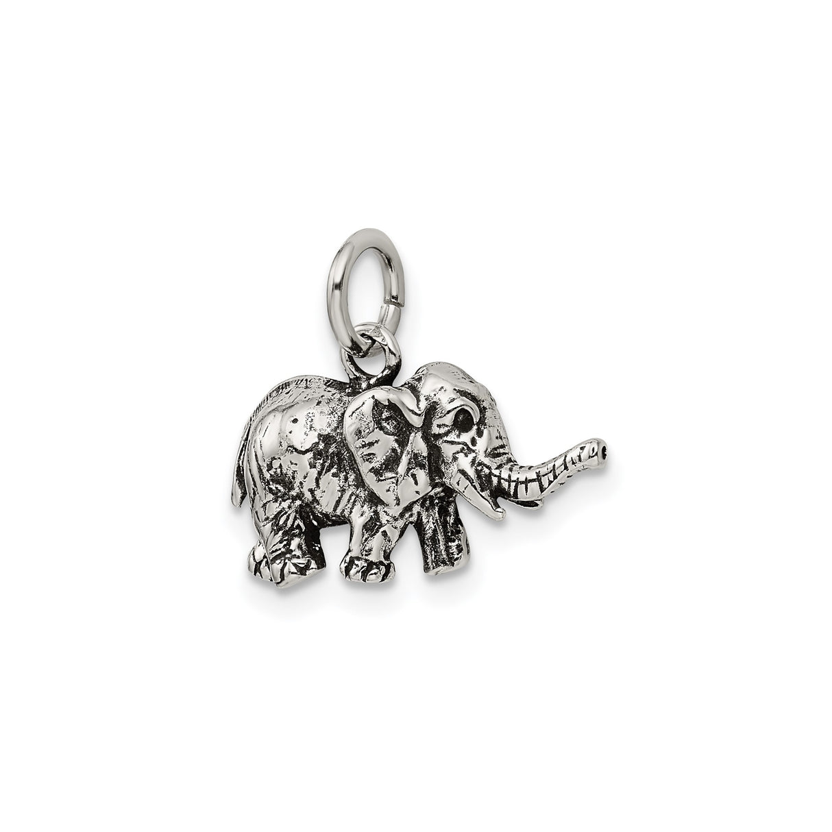 Sterling Silver Elephant Charm Pendant, 3D Animal Totem Symbol of Wisdom and Good Luck