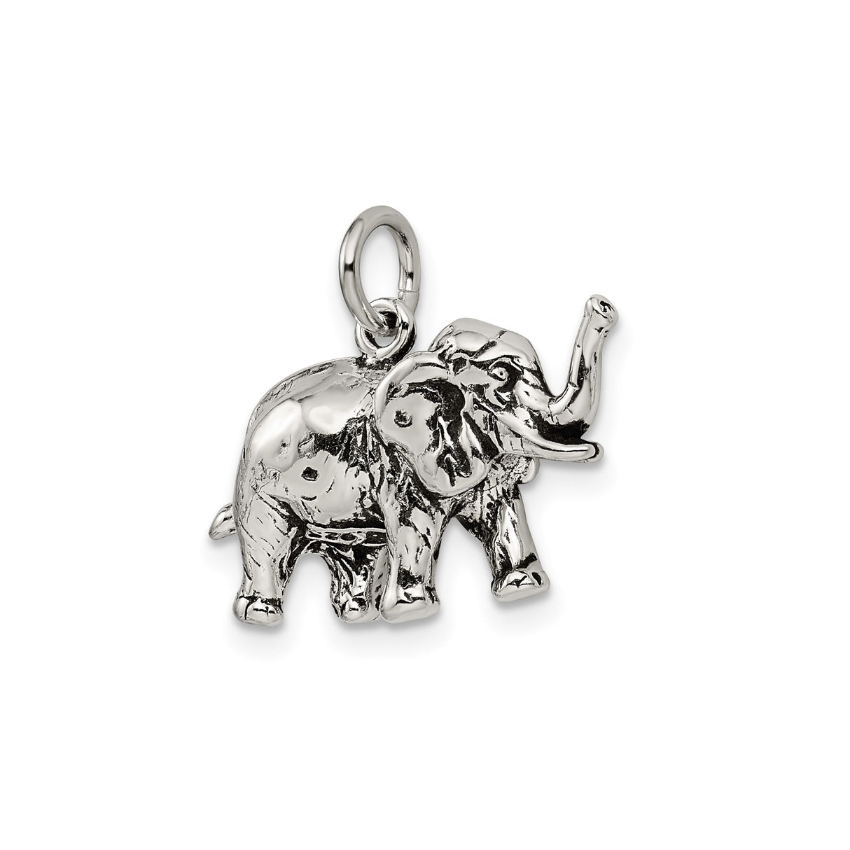 Sterling Silver Elephant Pendant Charm with Raised Trunk Symbolizing Luck and Wisdom