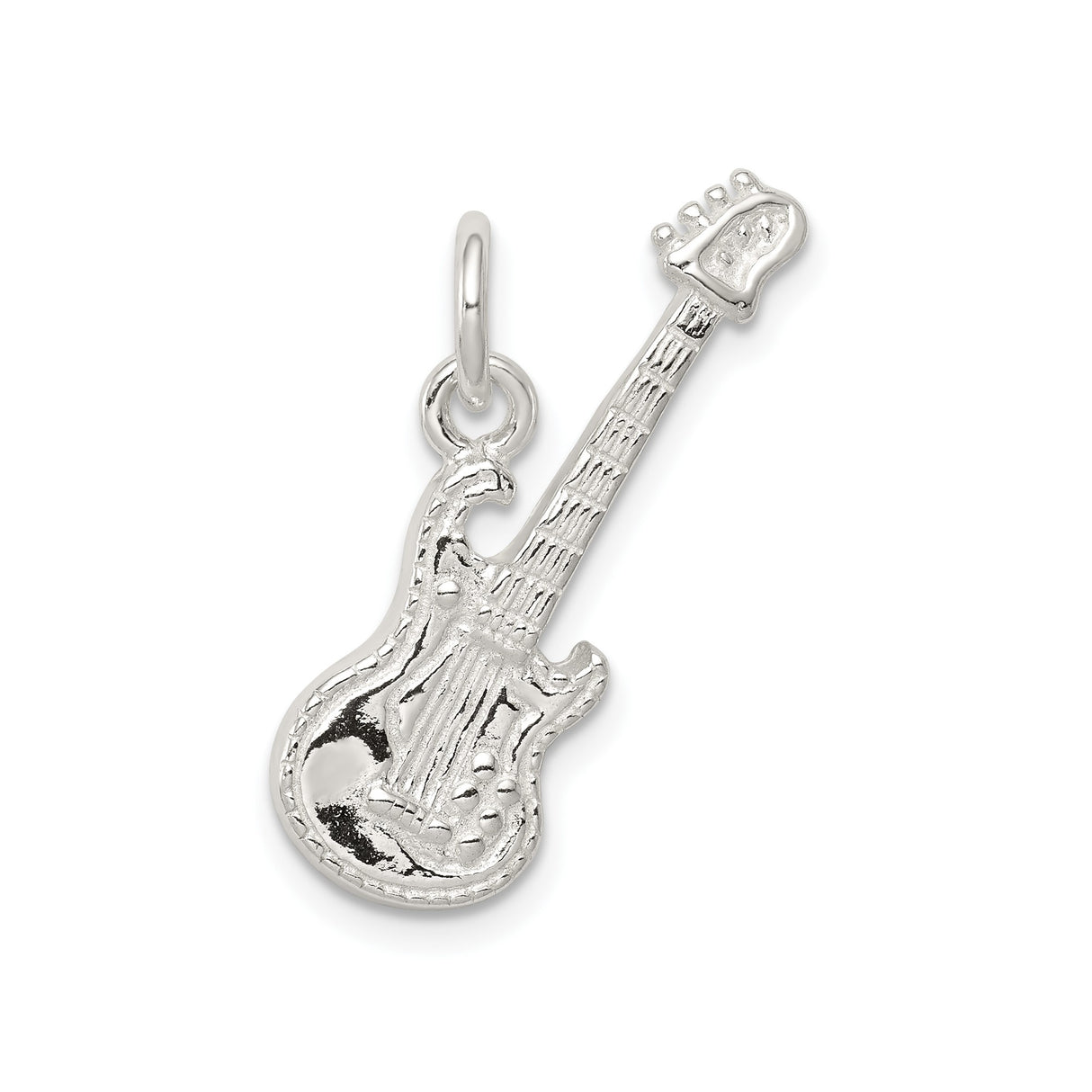Sterling Silver Electric Guitar Charm Pendant, Detailed Music Jewelry for Musicians and Rock Fans