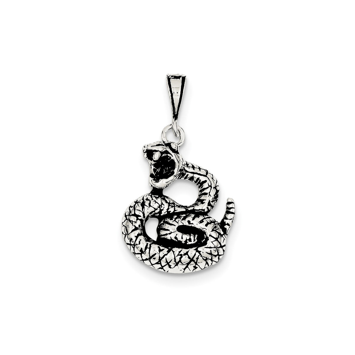 Sterling Silver Snake Pendant with Coiled Serpent Design and Open Mouth Detail