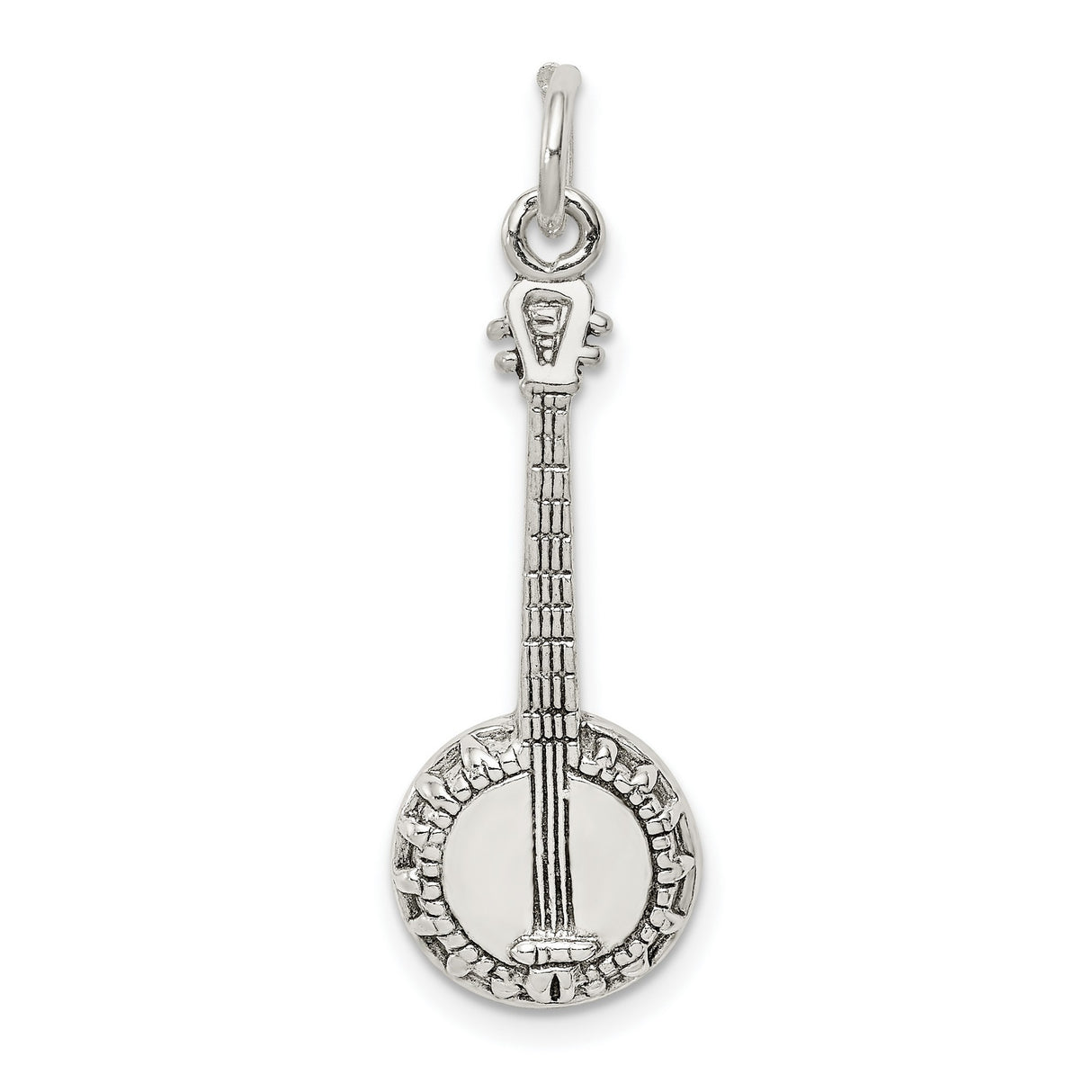 Sterling Silver Banjo Pendant, Realistic Instrument Design, Folk Style Music Charm