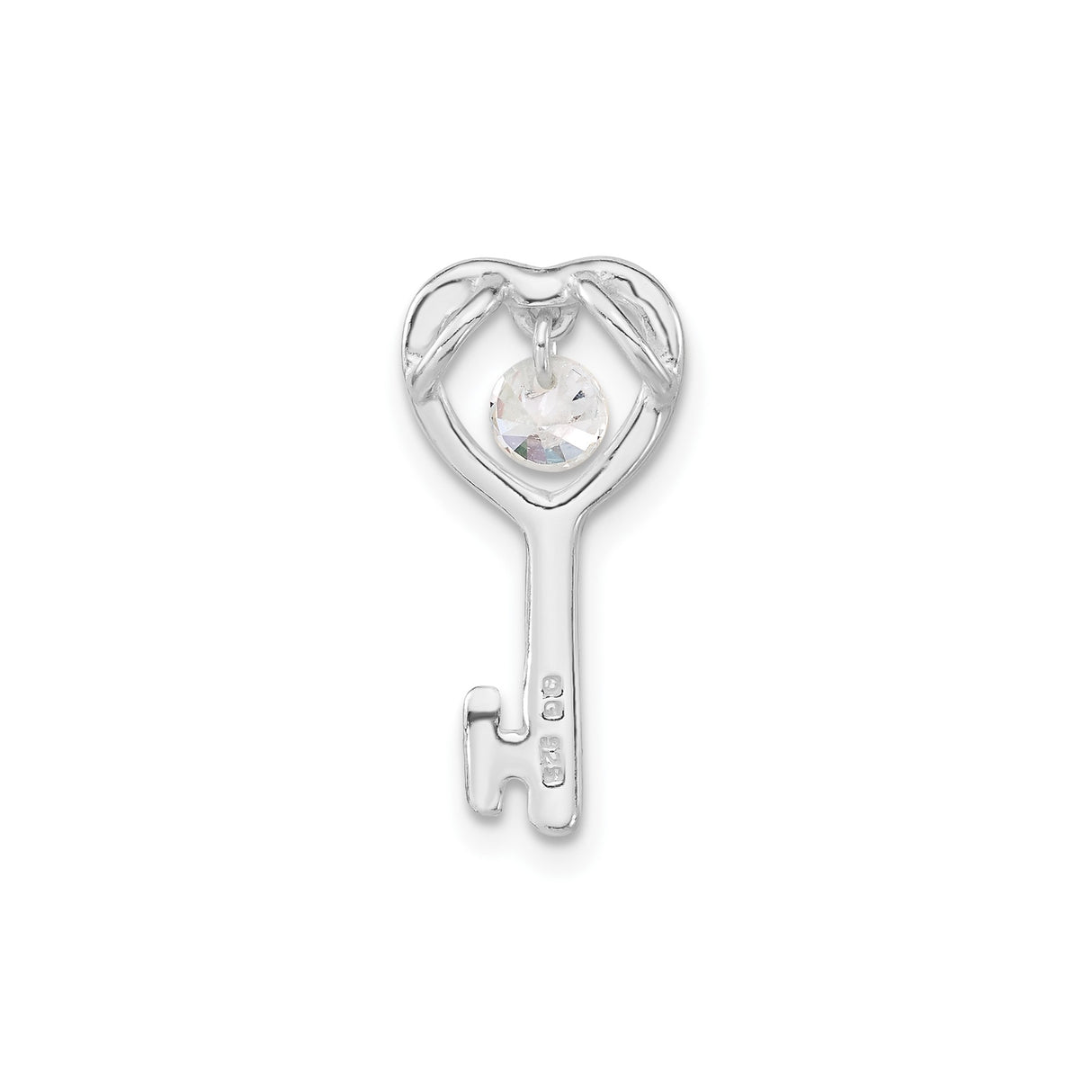 Sterling Silver Heart Key Pendant with Cubic Zirconia, Symbolic Jewelry for Women