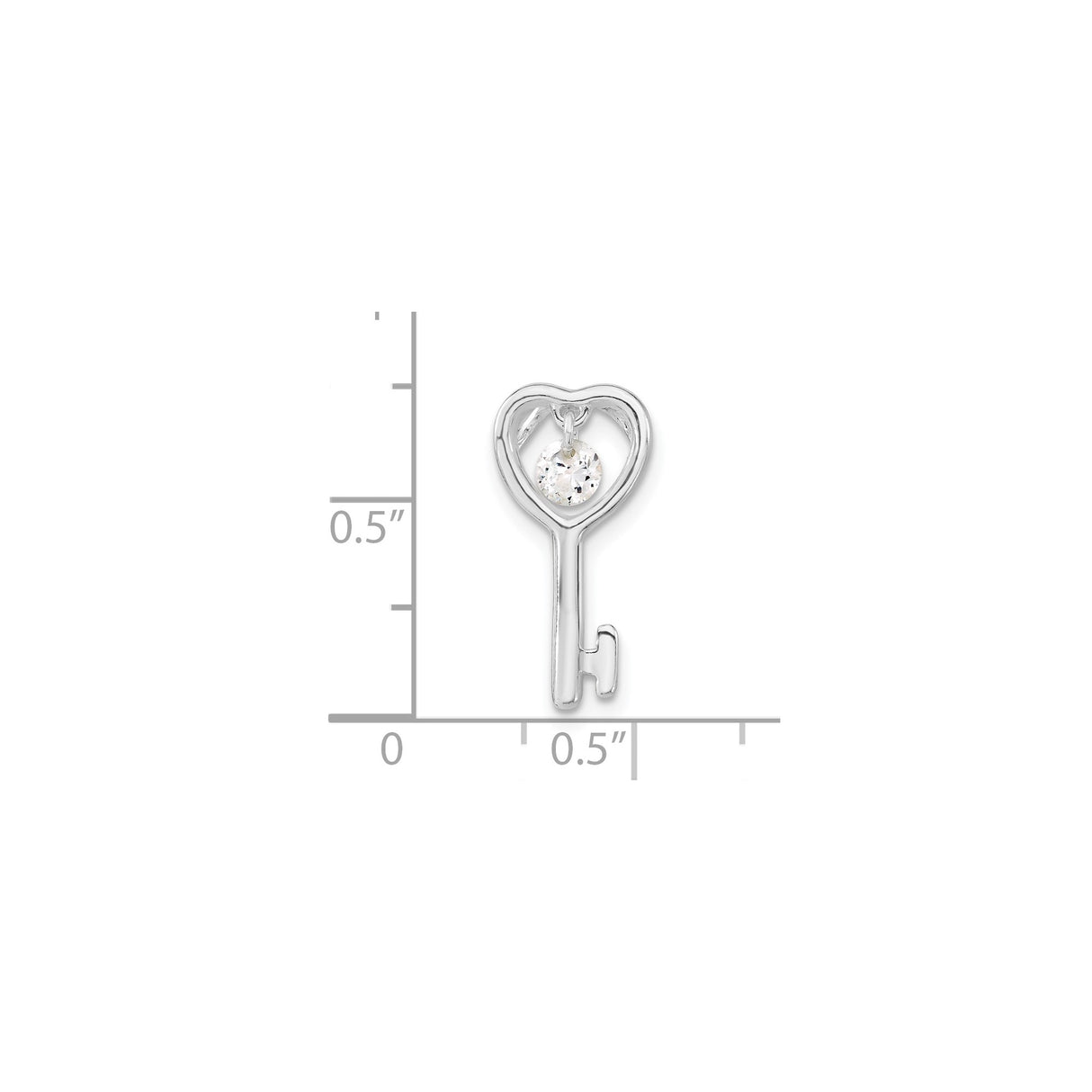 Sterling Silver Heart Key Pendant with Cubic Zirconia, Symbolic Jewelry for Women