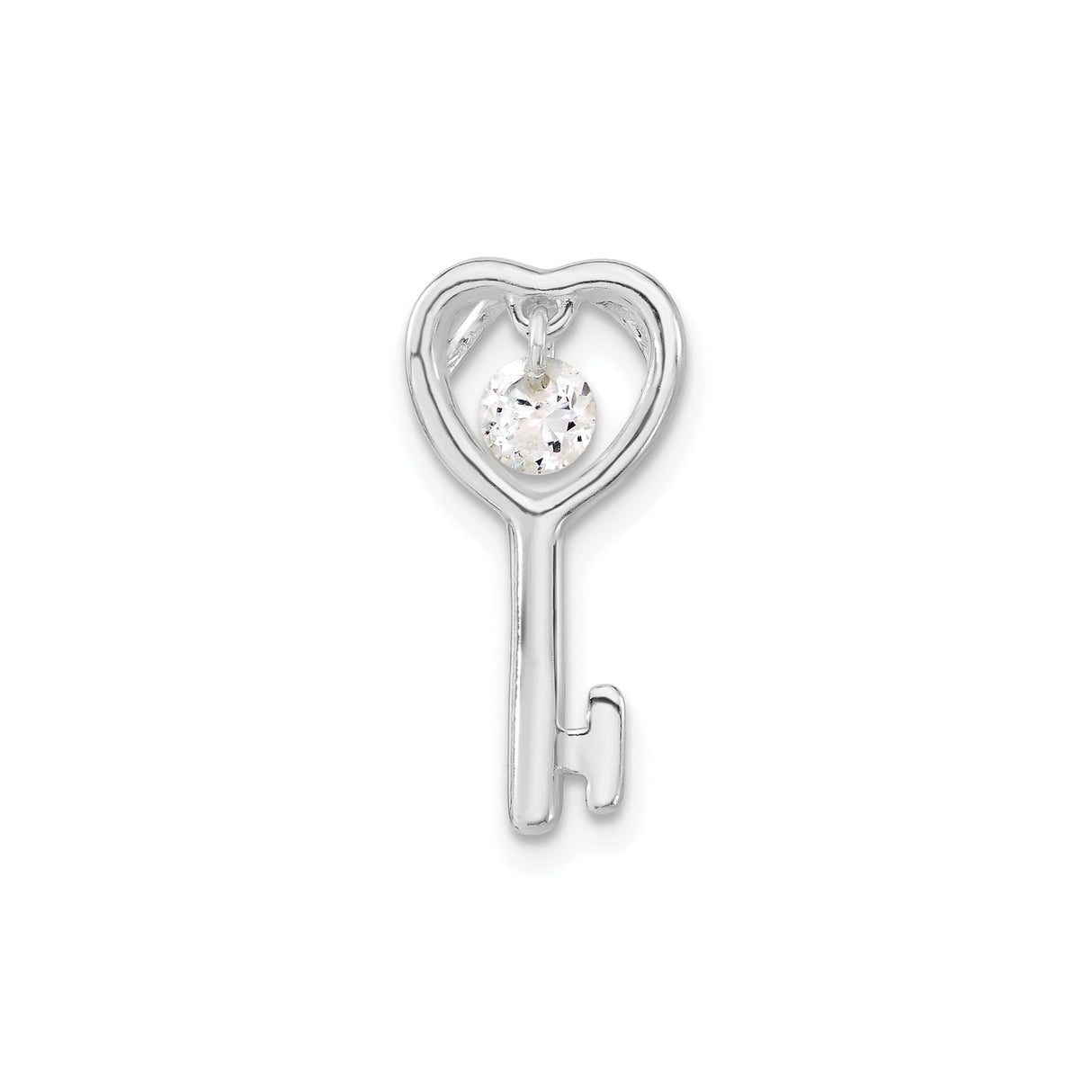 Sterling Silver Heart Key Pendant with Cubic Zirconia, Symbolic Jewelry for Women