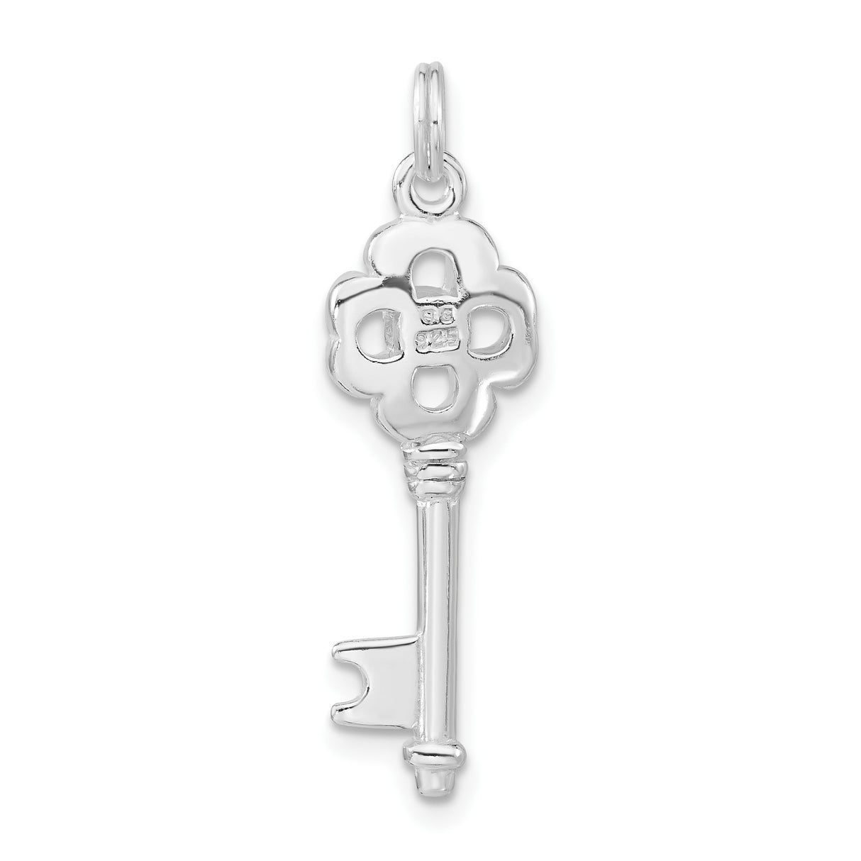 Sterling Silver Key Pendant with Cubic Zirconia, Floral Clover Design, Inspirational Jewelry for Women