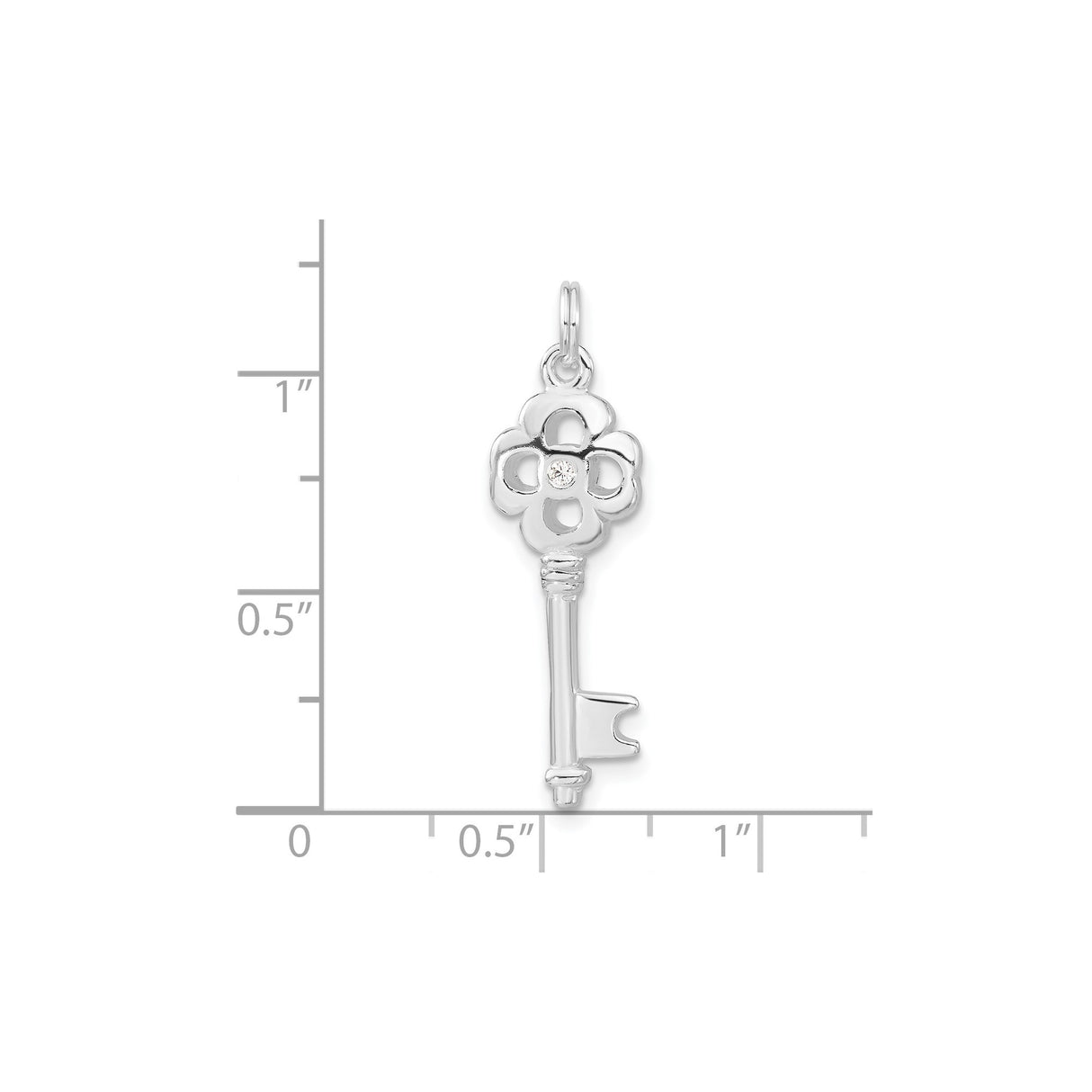 Sterling Silver Key Pendant with Cubic Zirconia, Floral Clover Design, Inspirational Jewelry for Women