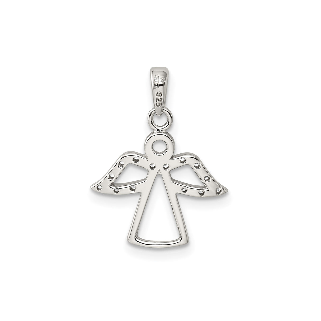 Sterling Silver Angel Pendant with Cubic Zirconia, Openwork Faith and Protection Symbol