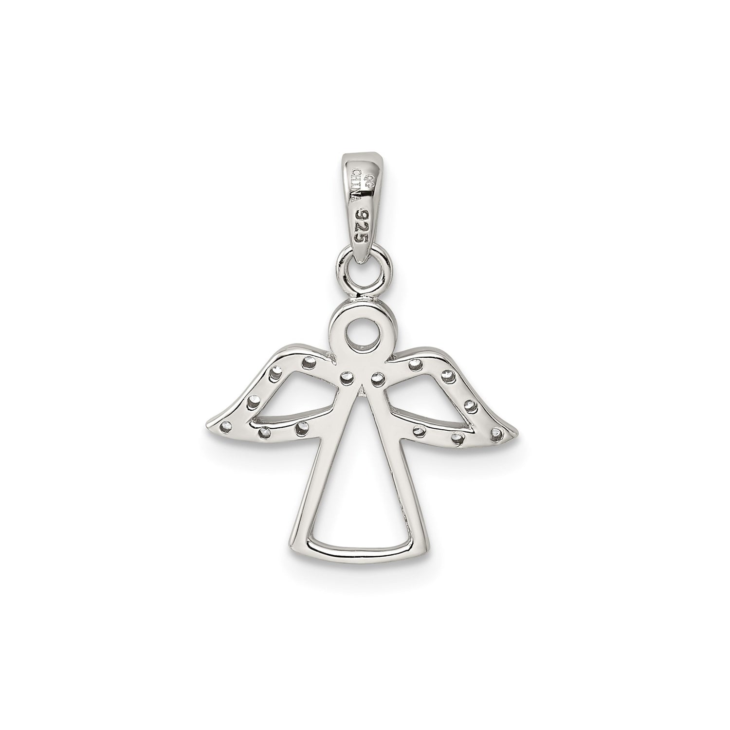 Sterling Silver Angel Pendant with Cubic Zirconia, Openwork Faith and Protection Symbol