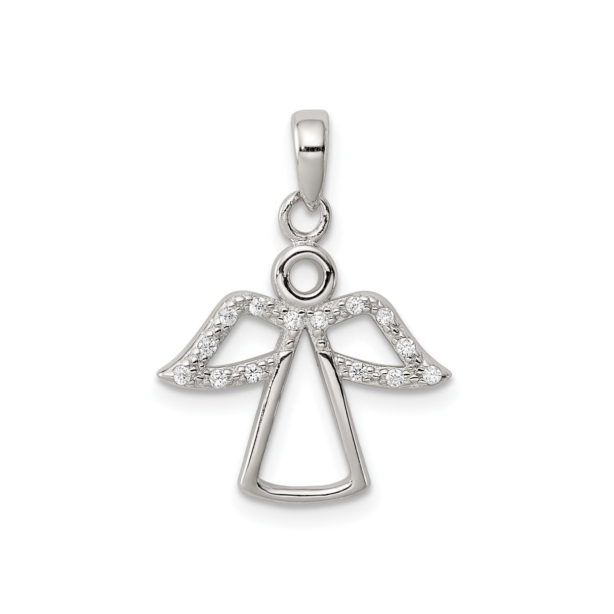Sterling Silver Angel Pendant with Cubic Zirconia, Openwork Faith and Protection Symbol