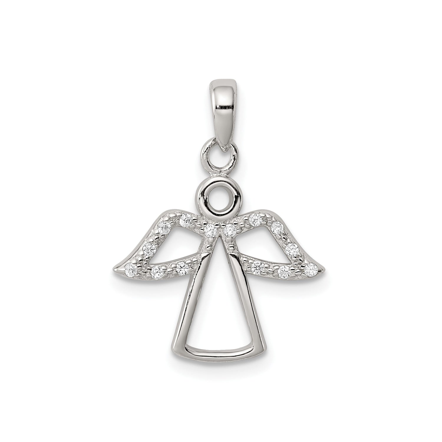 Sterling Silver Angel Pendant with Cubic Zirconia, Openwork Faith and Protection Symbol