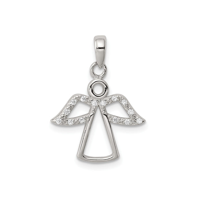 Sterling Silver Angel Pendant with Cubic Zirconia, Openwork Faith and Protection Symbol