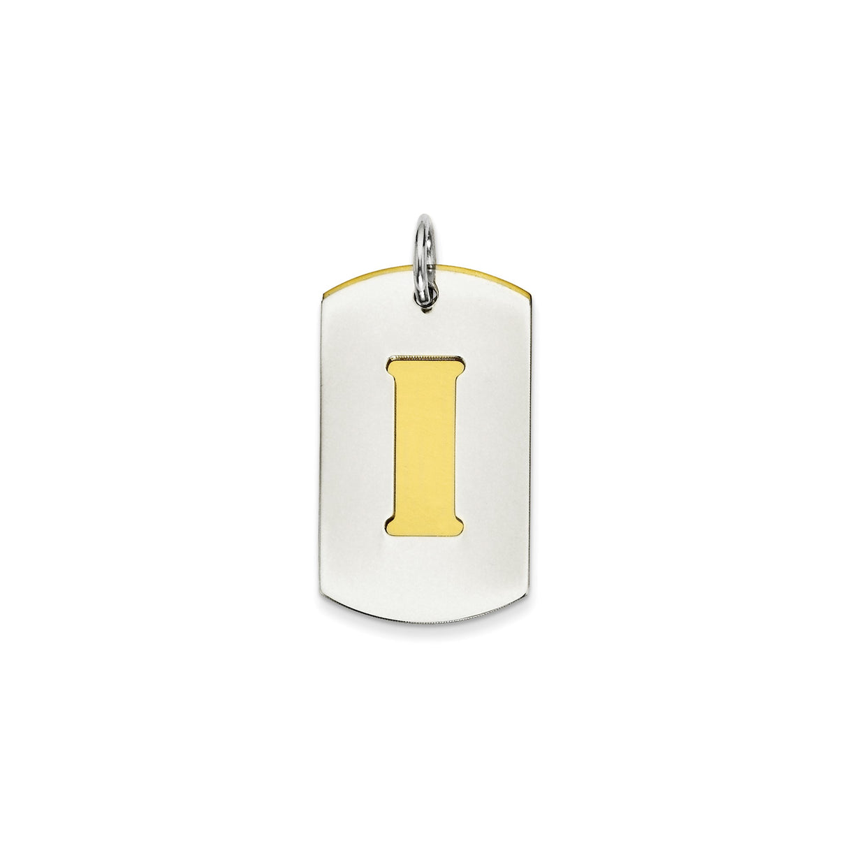 Sterling Silver Dog Tag Pendant with Gold Accent Cutout Letter I, Unisex Modern Design