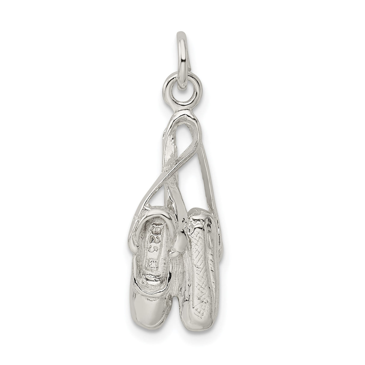 Sterling Silver Ballet Slipper Pendant with Detailed Pointe Shoes Design, Ballerina Dance Charm