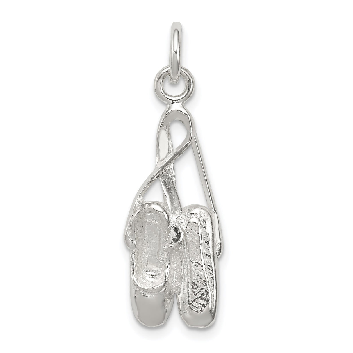 Sterling Silver Ballet Slipper Pendant with Detailed Pointe Shoes Design, Ballerina Dance Charm