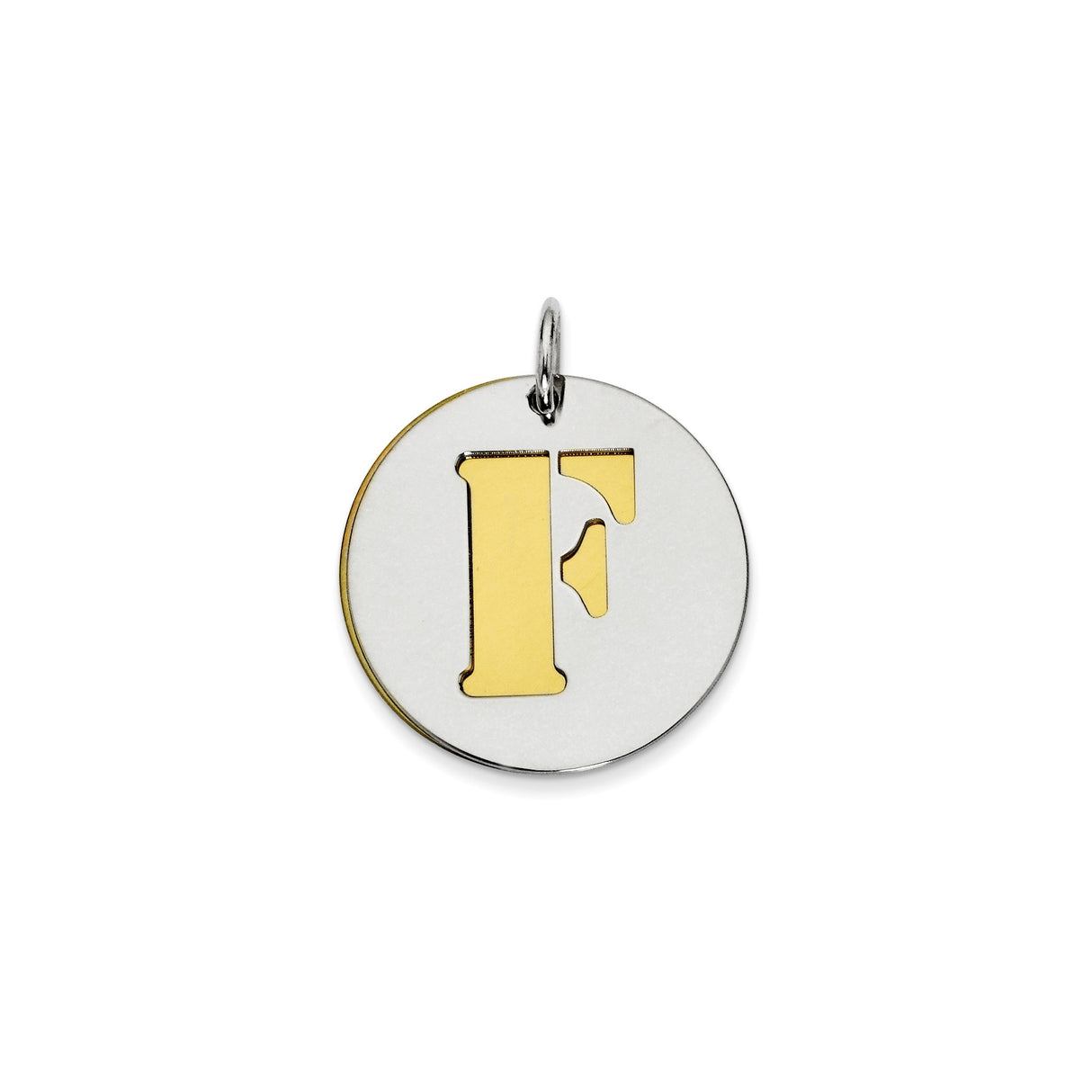 Sterling Silver Round Pendant with Gold Plated Cutout Letter F, Dainty Alphabet Charm
