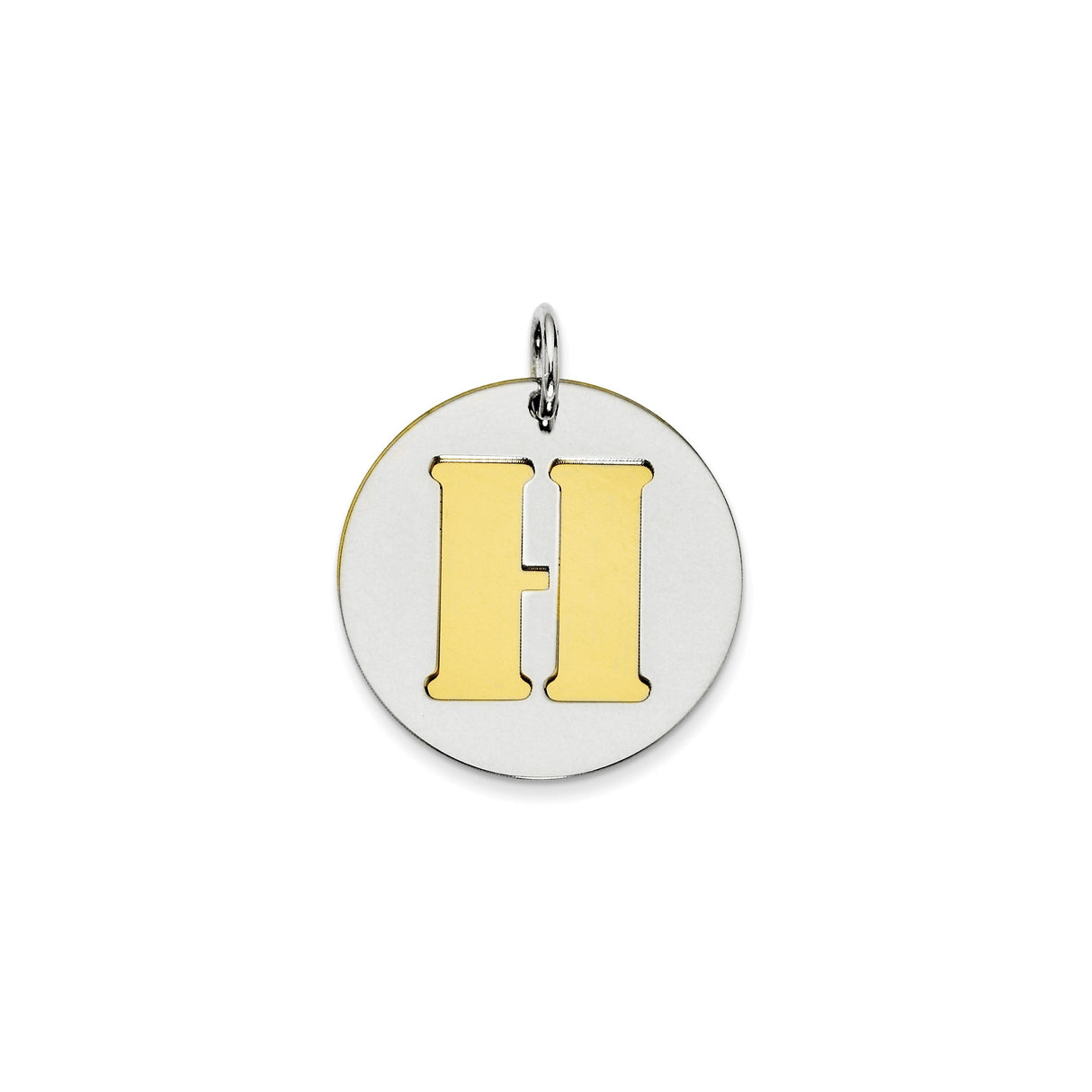 Sterling Silver Initial Pendant with Gold Tone Letter H Cutout, Monogram Charm