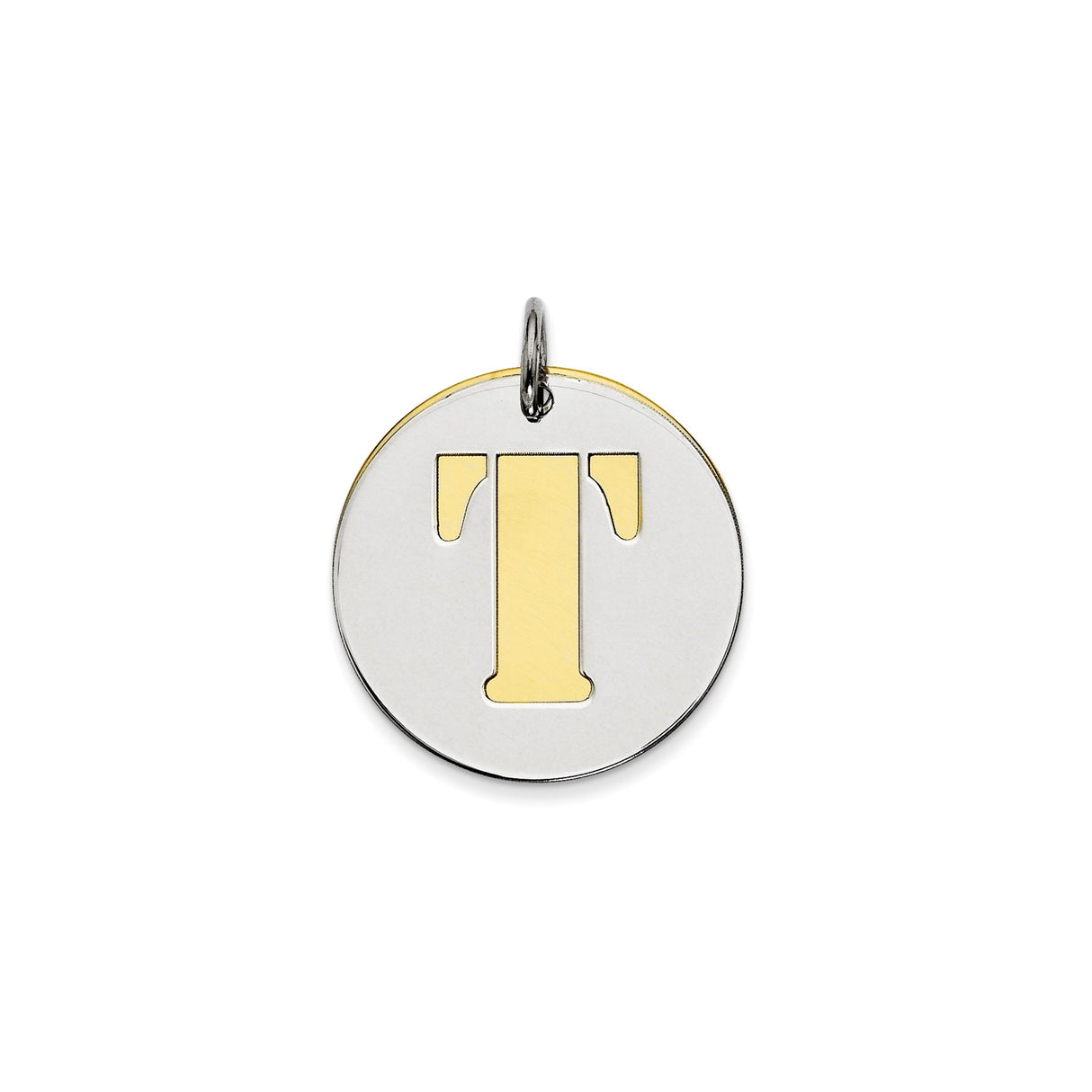 Sterling Silver Pendant with Two-Tone Gold Accent, Letter T Monogram, Modern Unisex Design