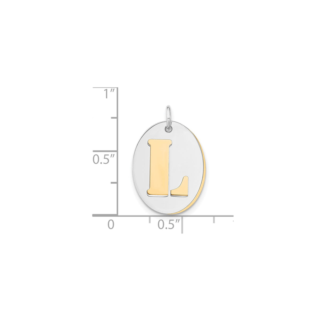 Sterling Silver Oval Pendant with Gold Tone Raised Letter L, Initial Charm