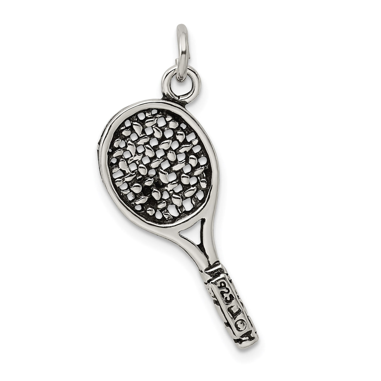 Sterling Silver Tennis Racket Pendant with Ball Detail, Sports Jewelry Charm