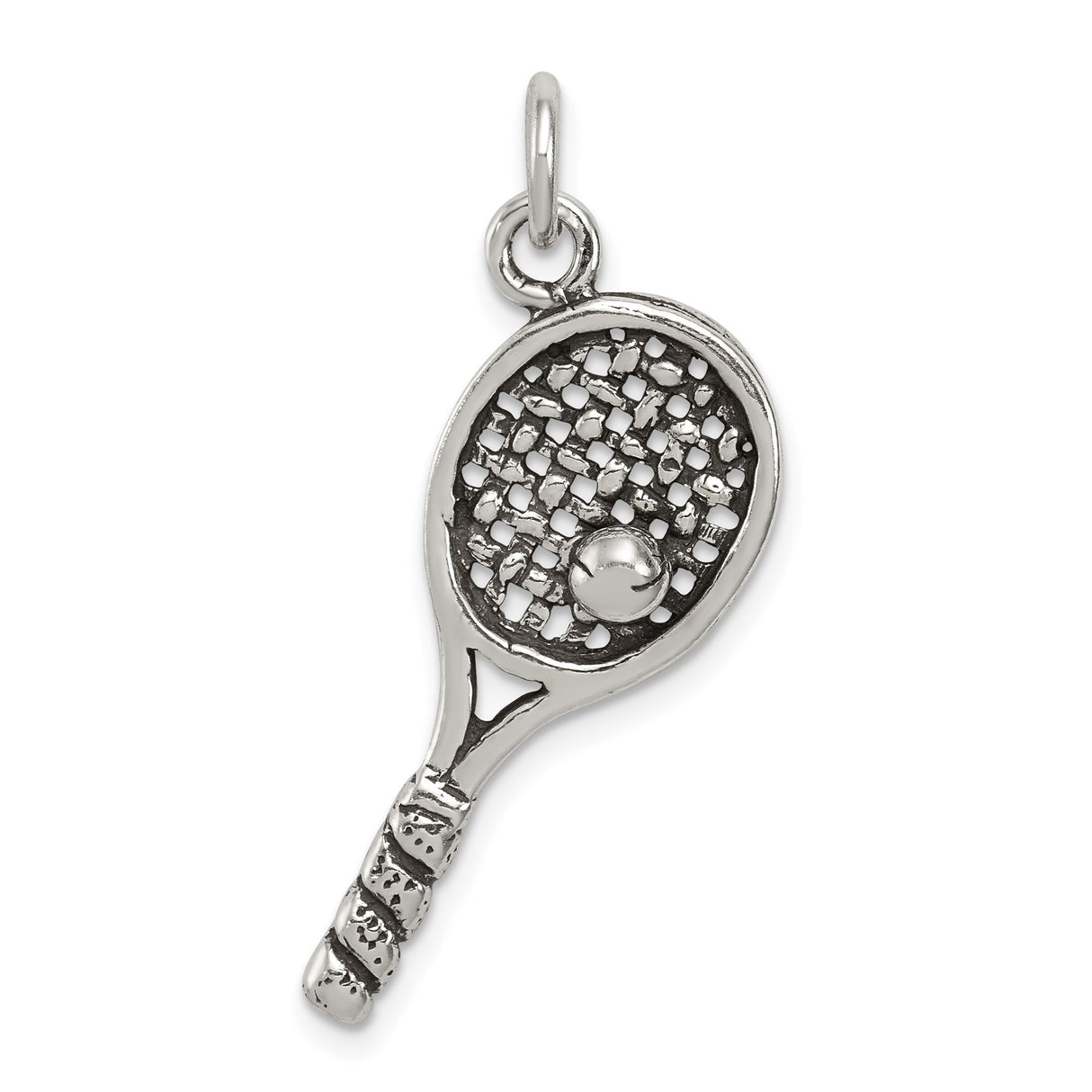 Sterling Silver Tennis Racket Pendant with Ball Detail, Sports Jewelry Charm