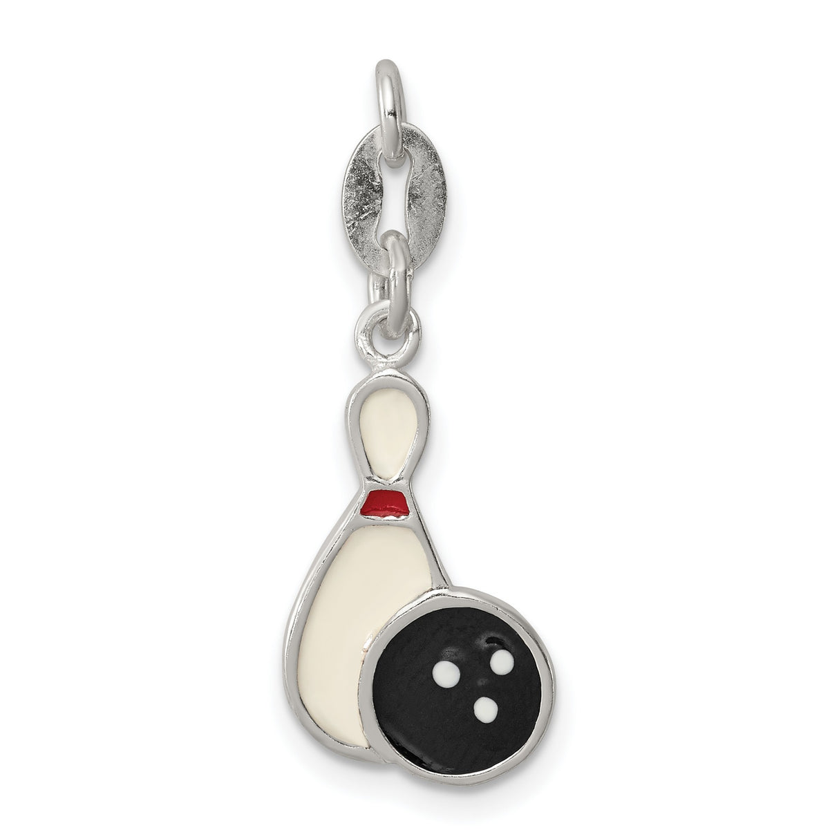 Sterling Silver Pendant Charm, Bowling Pin and Ball, Enamel Sports Theme