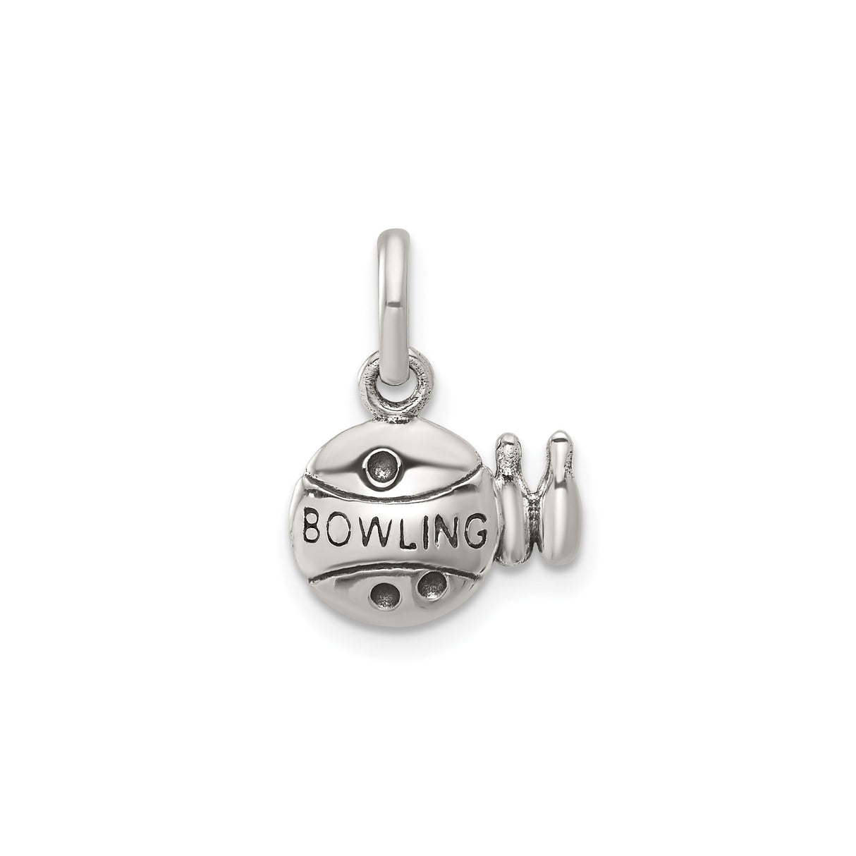 Sterling Silver Charm Pendant with Bowling Ball and Pin Design, Sports Jewelry for Bowlers