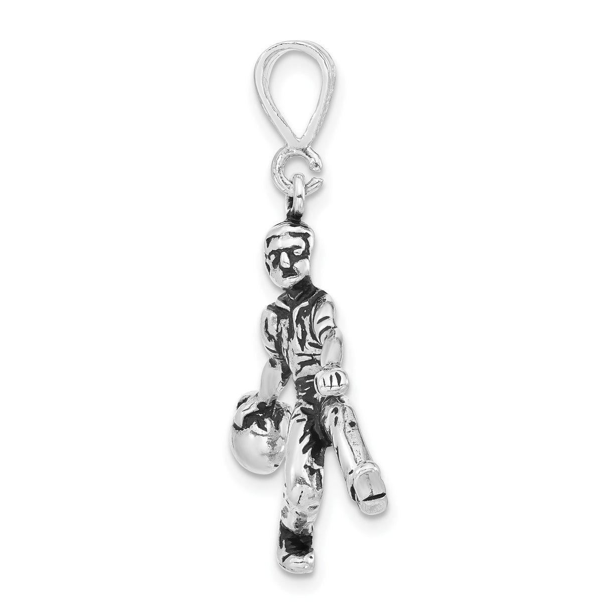 Sterling Silver Bowling Pendant with Realistic Male Bowler in Action Pose