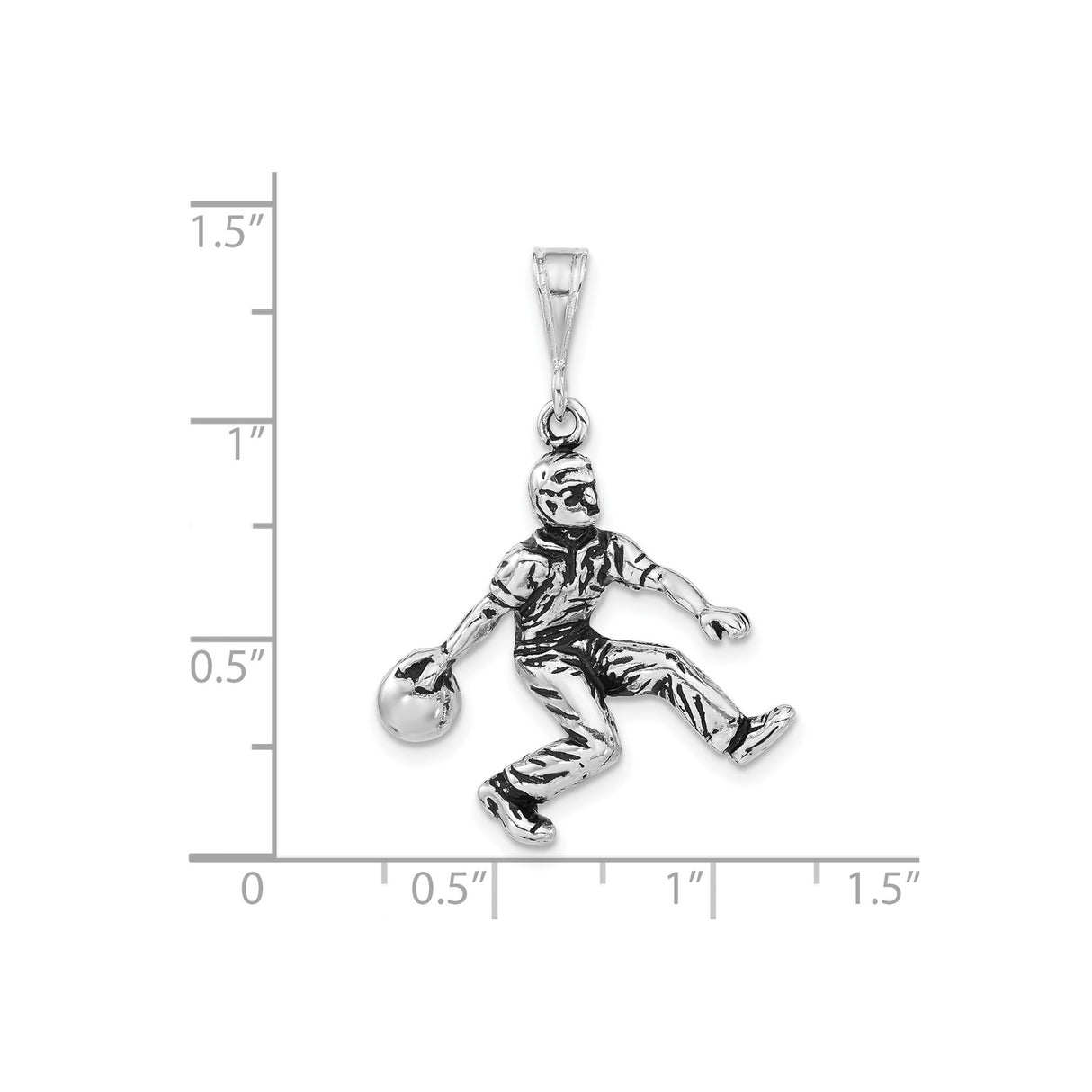 Sterling Silver Bowling Pendant with Realistic Male Bowler in Action Pose