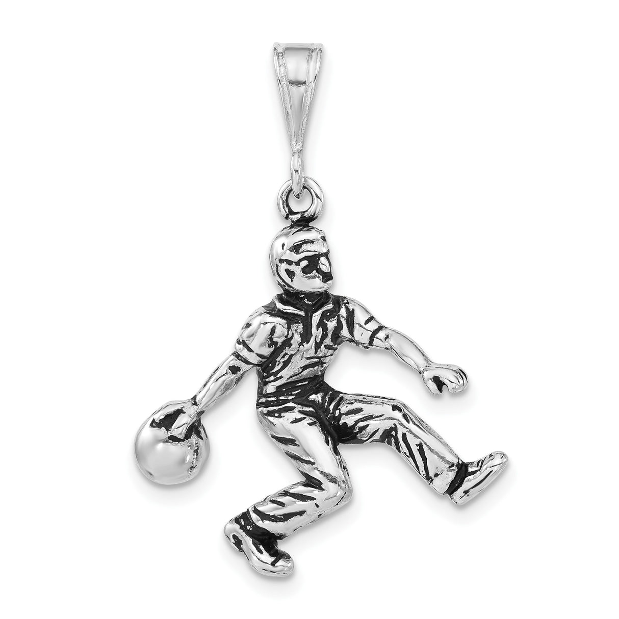 Sterling Silver Bowling Pendant with Realistic Male Bowler in Action Pose