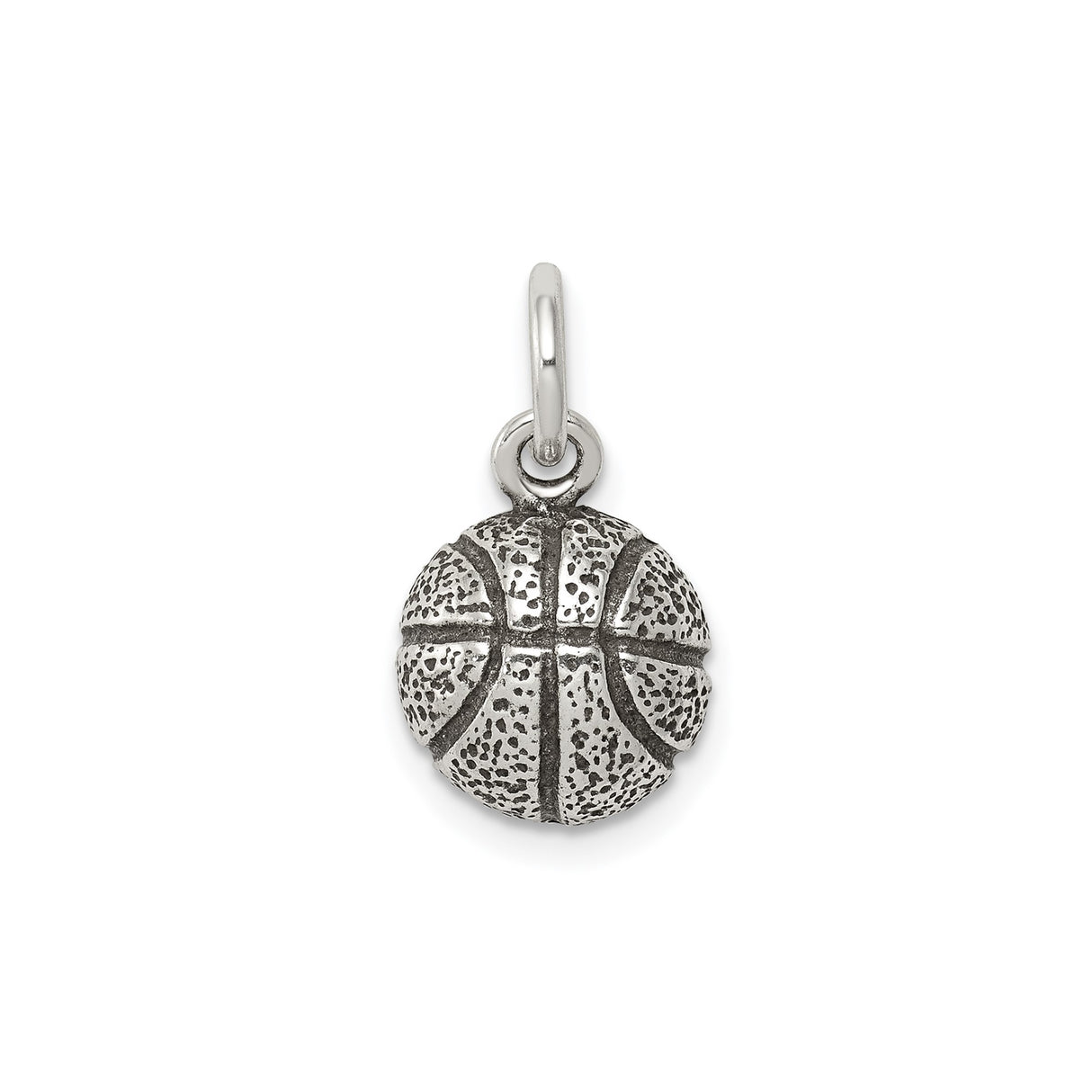 Sterling Silver Basketball Charm Pendant with Textured Design, Unisex Sports Jewelry