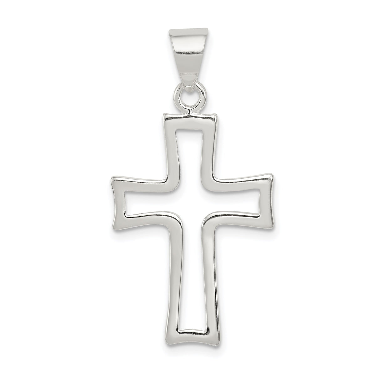 Sterling Silver Cross Pendant with Flared Cut-Out Design, Modern Spiritual Jewelry for Men and Women