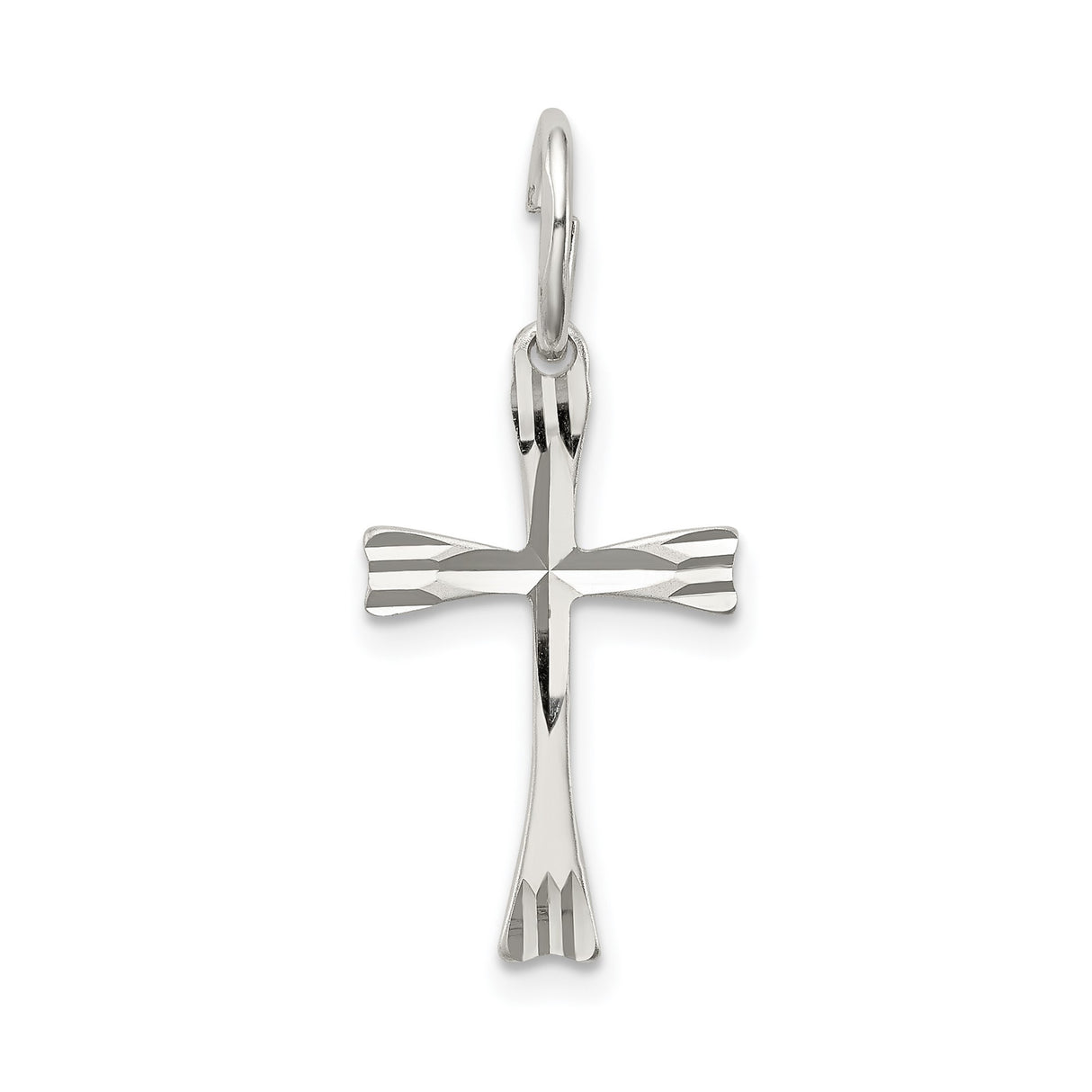 Sterling Silver Cross Pendant with Flared Edges, Dimensional Religious Design