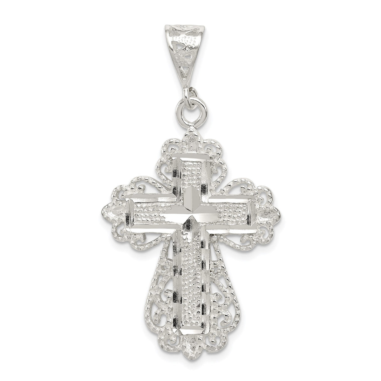 Sterling Silver Cross Pendant with Filigree Details, Bold Symmetrical Design, Vintage Inspired