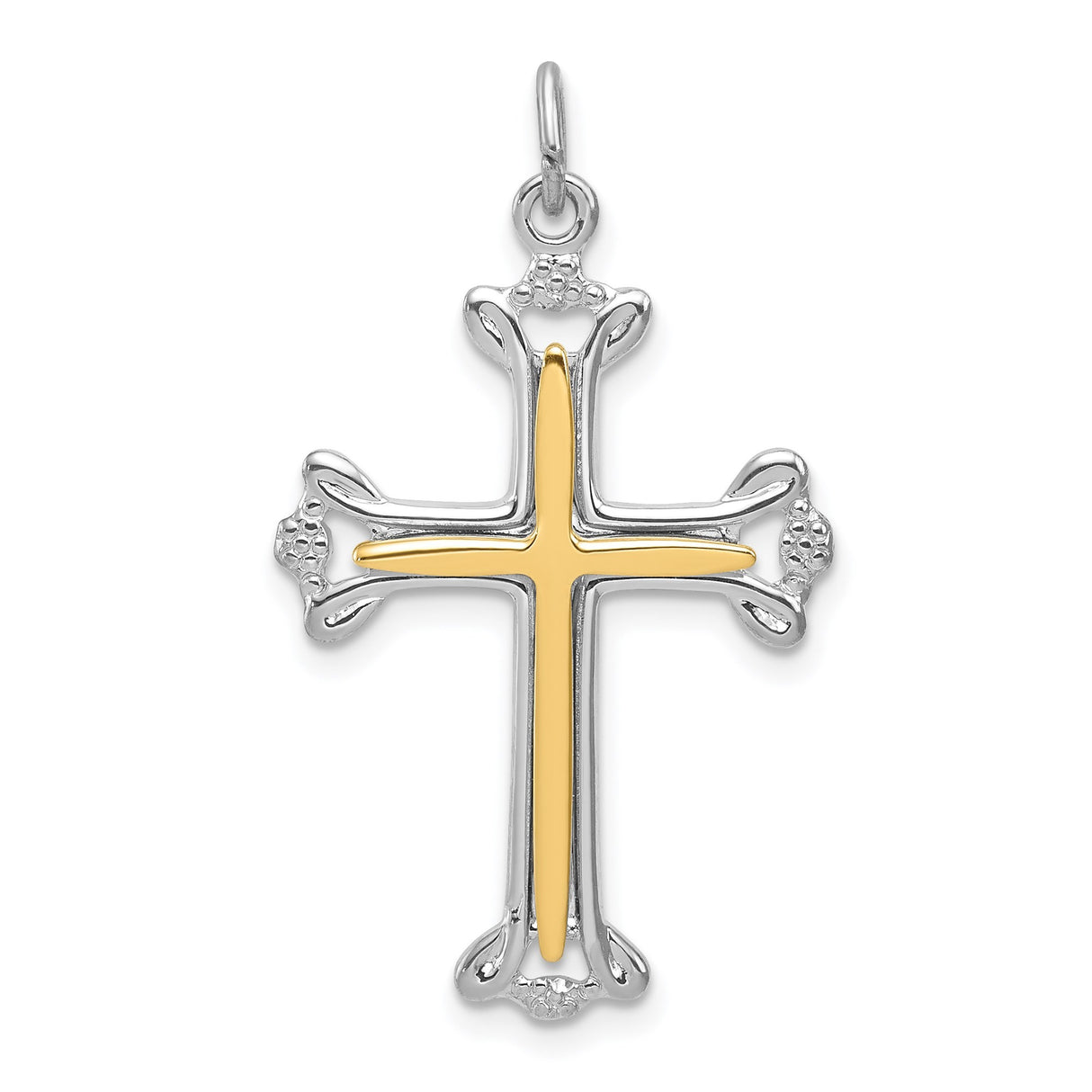 Sterling Silver Cross Pendant with Yellow Gold Vermeil, Modern Religious Design