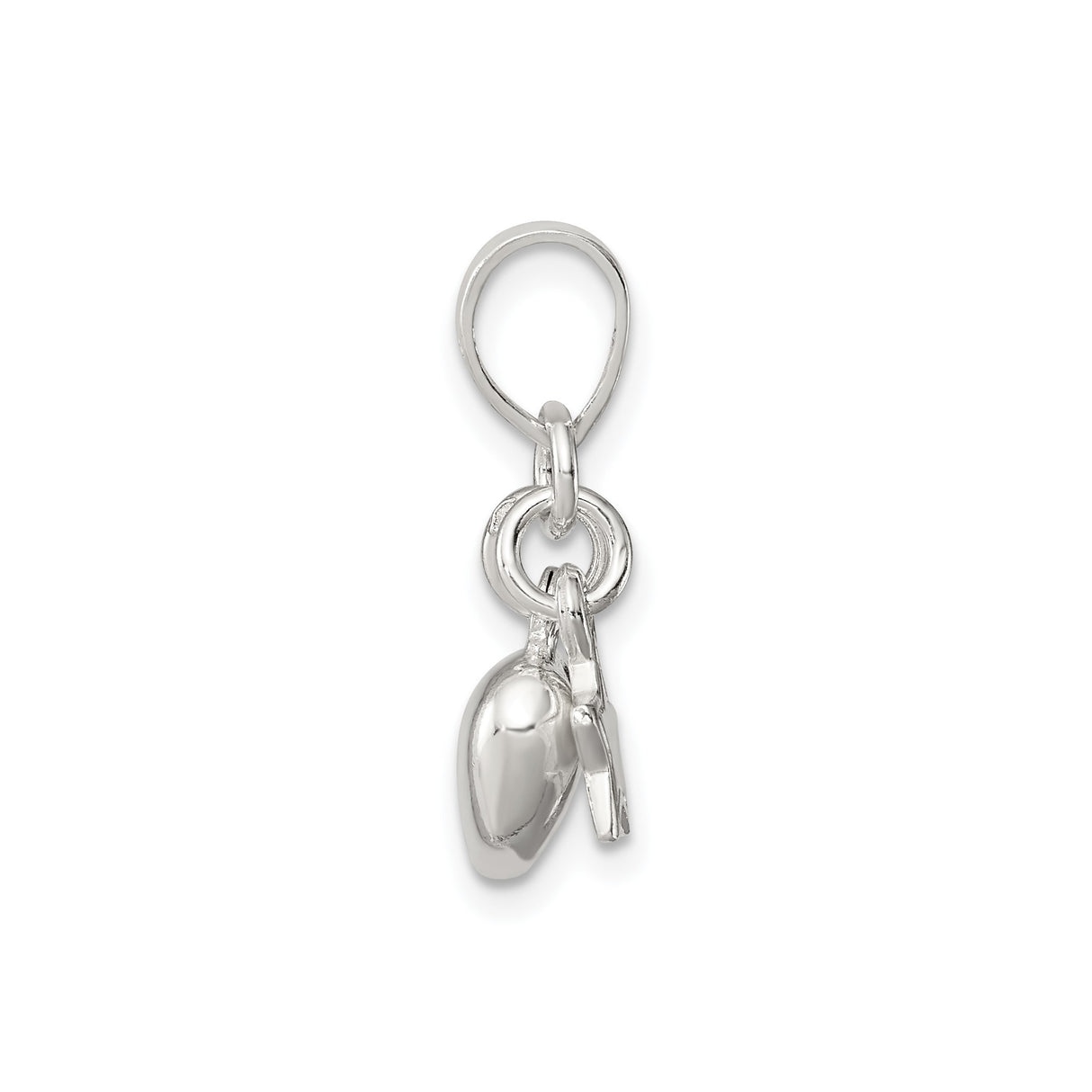 Sterling Silver Heart and Star Charm Pendant with Polished and Open Design