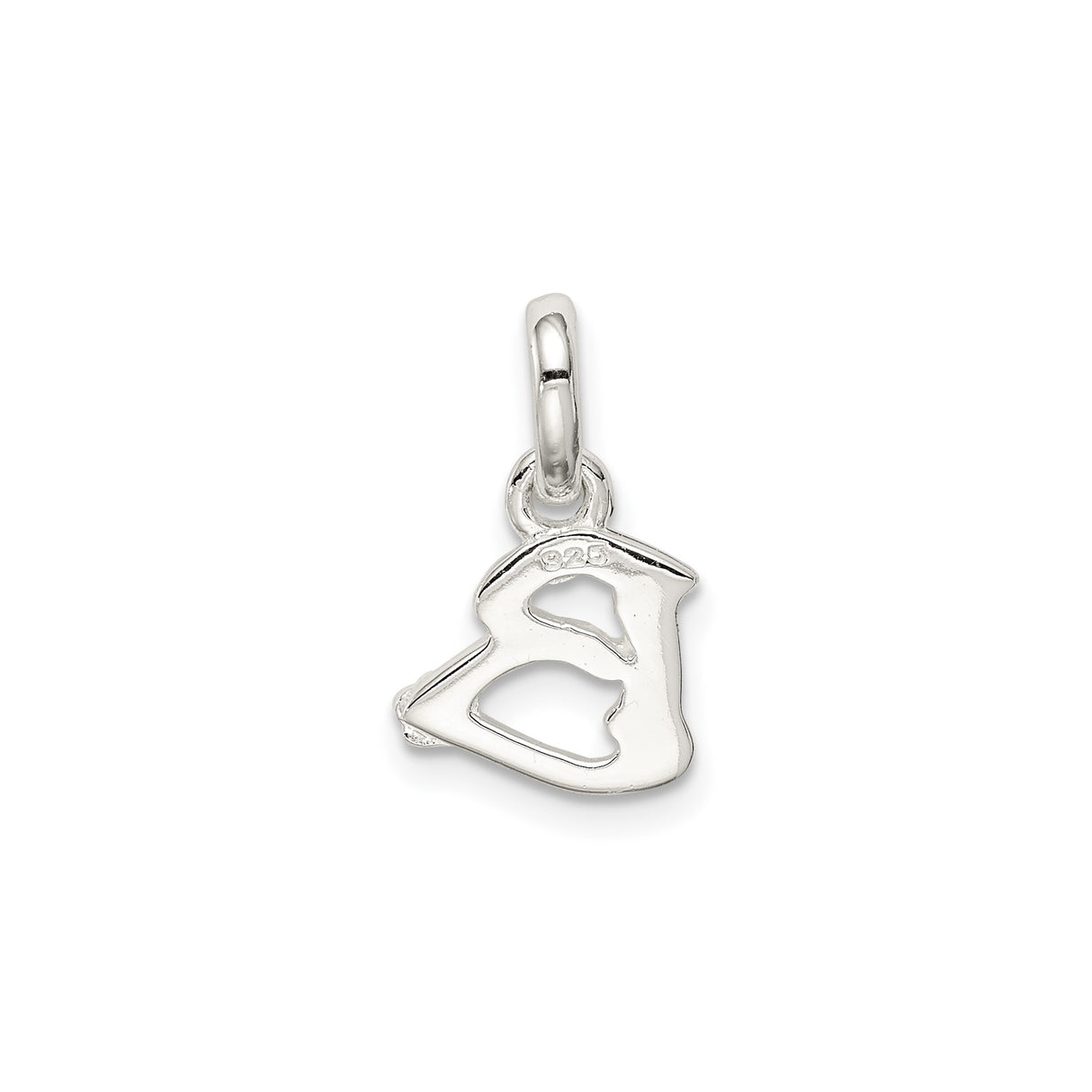 Sterling Silver Initial B Pendant Charm with Pink Enamel Flower Accent