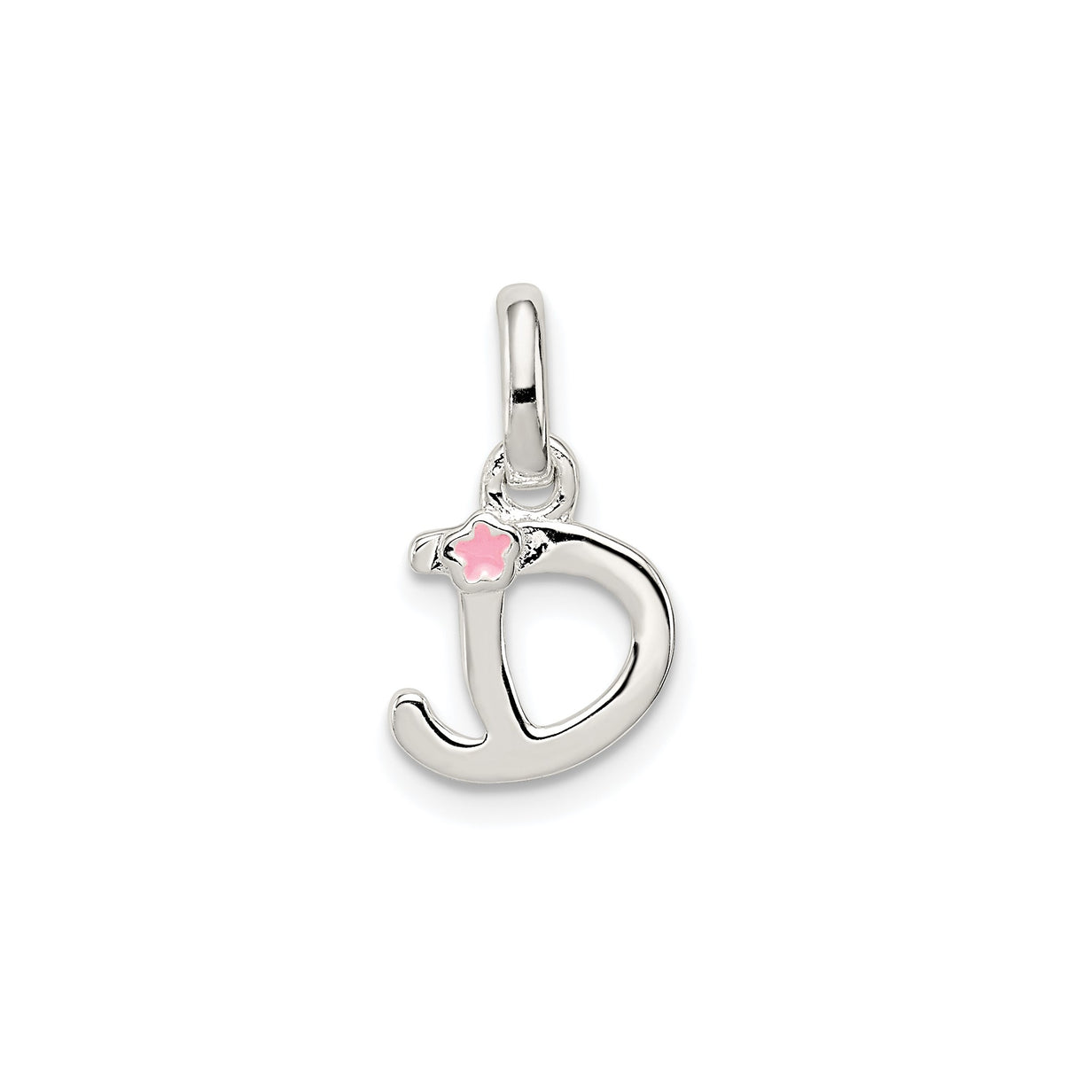 Sterling Silver Letter D Pendant Charm with Pink Enamel Flower Accent, Feminine Monogram Jewelry
