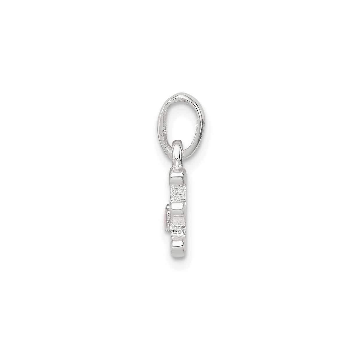 Sterling Silver Initial E Pendant with Pink Enamel Flower, Floral Letter Charm for Girls or Women