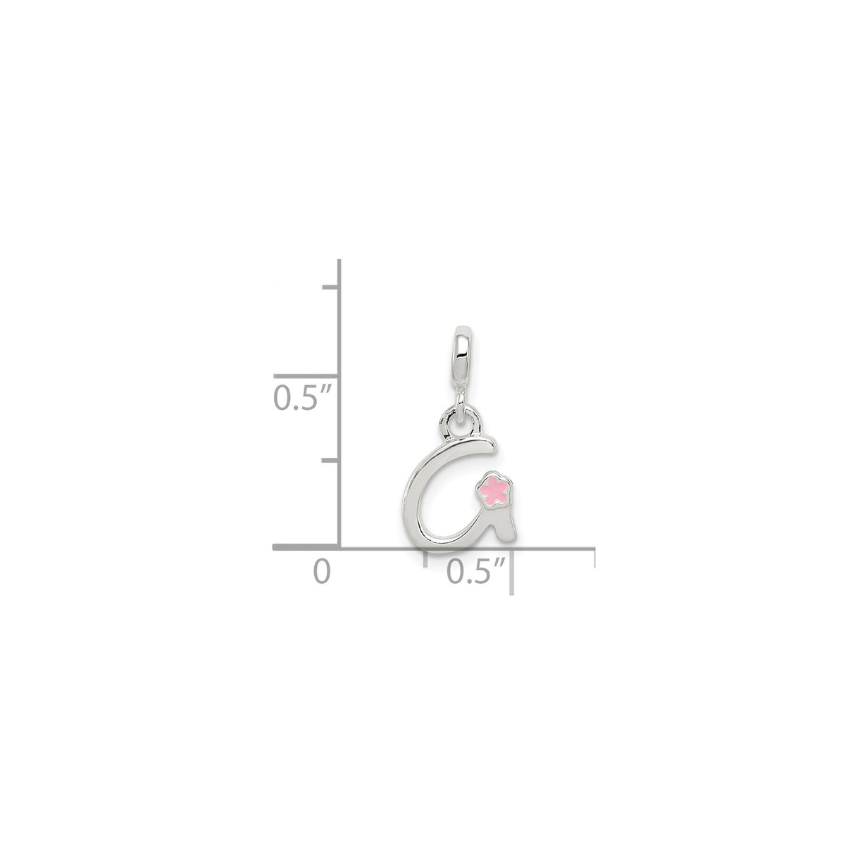 Sterling Silver Initial A Charm Pendant with Pink Enamel Flower Accent for Women and Girls
