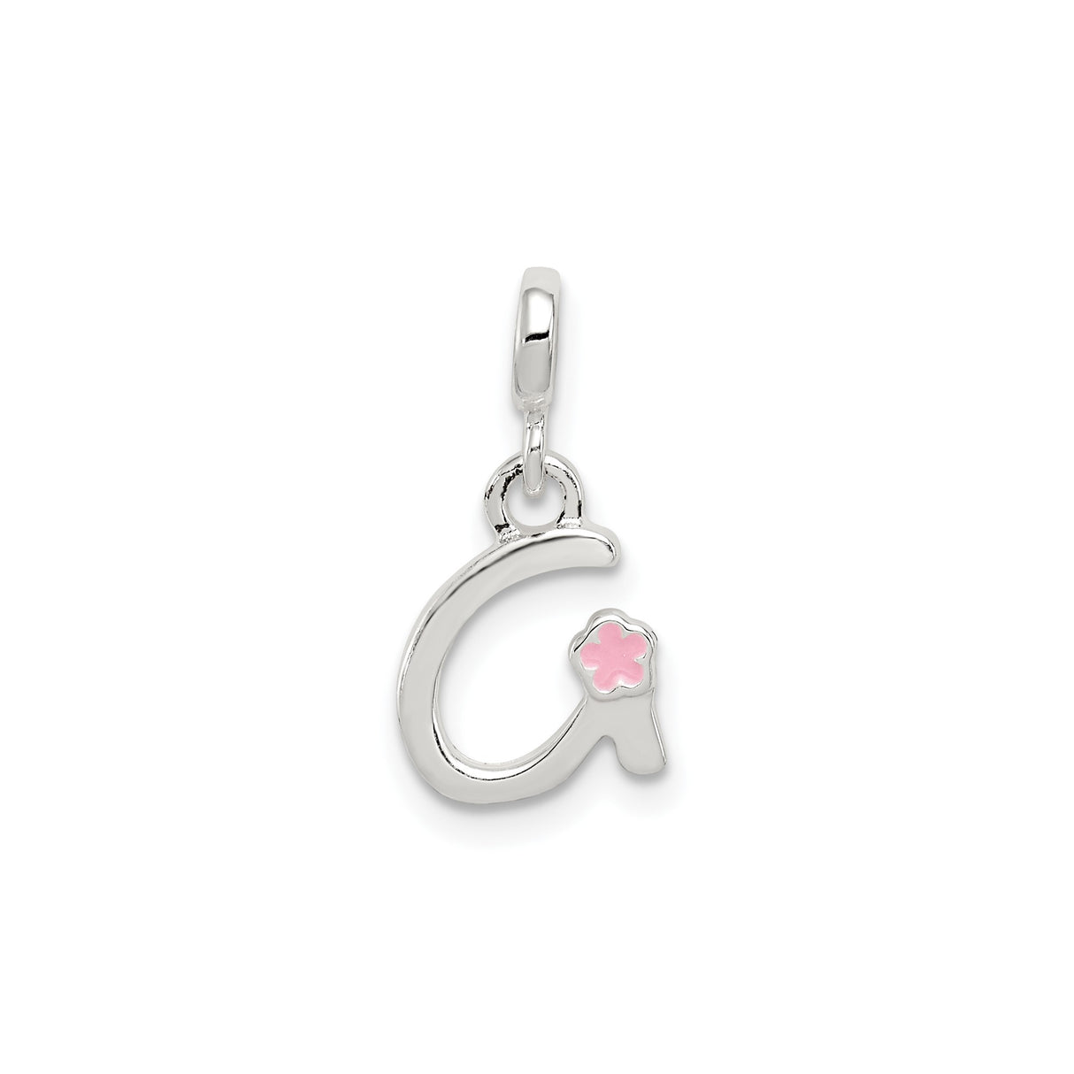 Sterling Silver Initial A Charm Pendant with Pink Enamel Flower Accent for Women and Girls