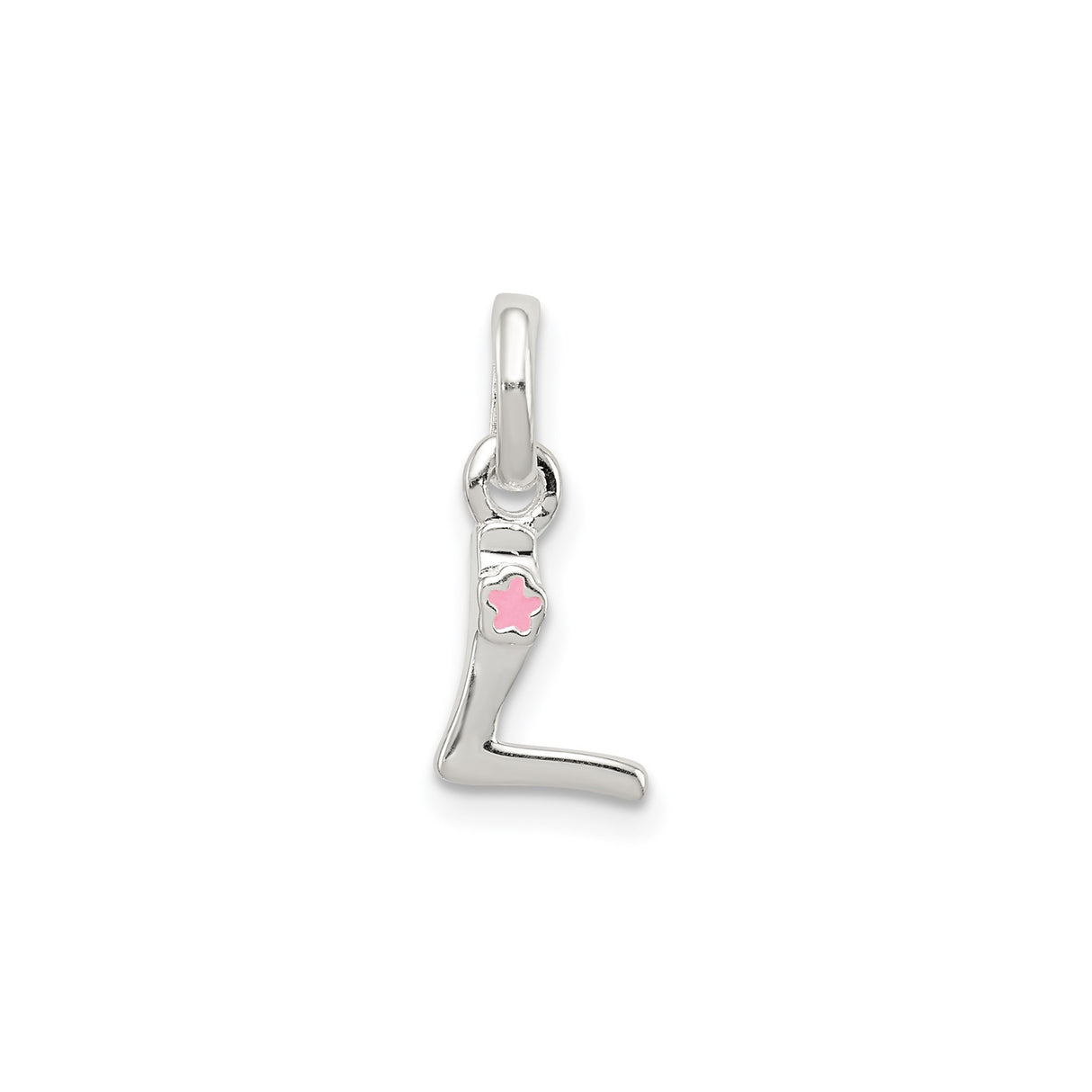 Sterling Silver Letter L Pendant with Pink Enamel Flower, Monogram Charm for Women and Girls
