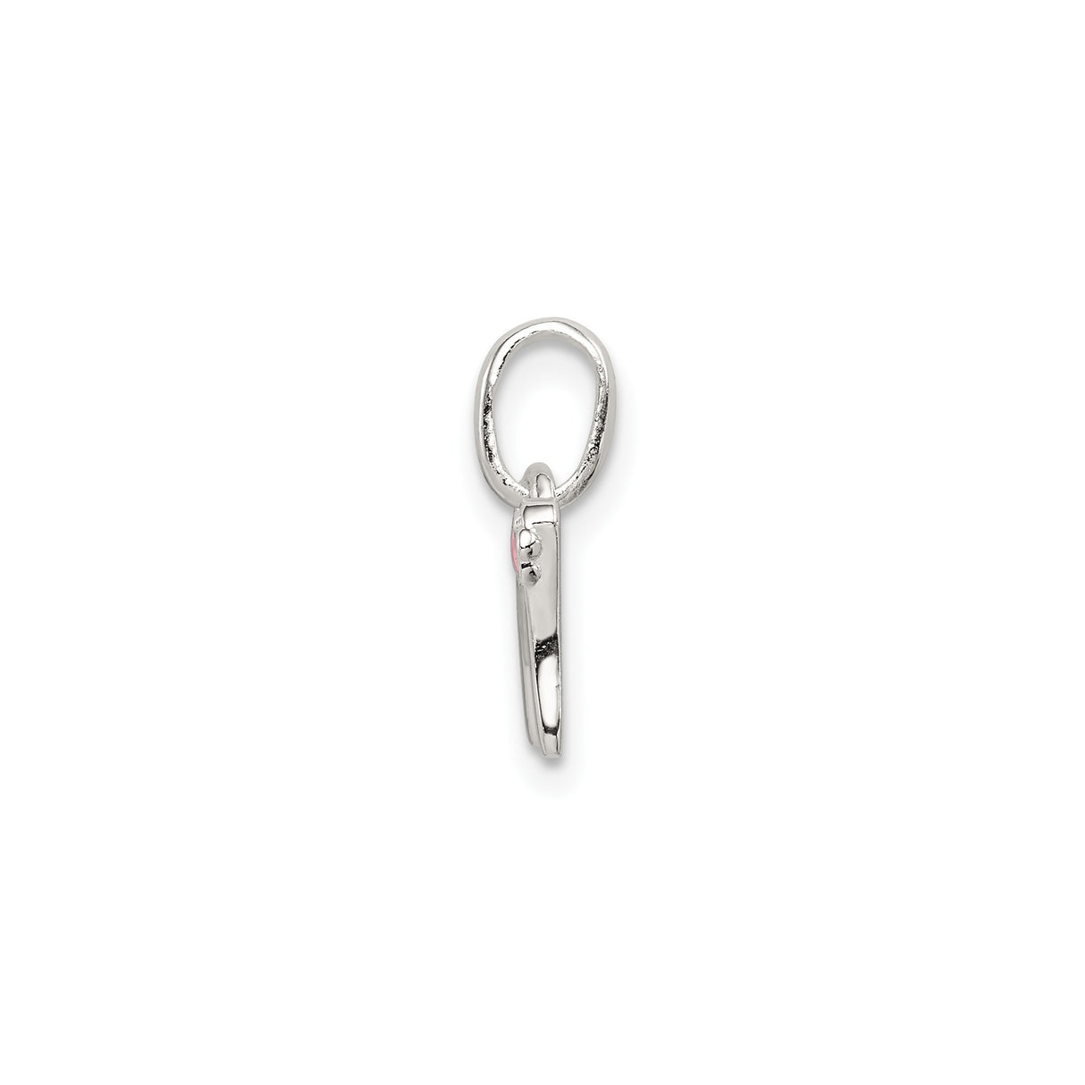 Sterling Silver Letter M Pendant with Pink Enamel Flower Accent, Script Initial Charm