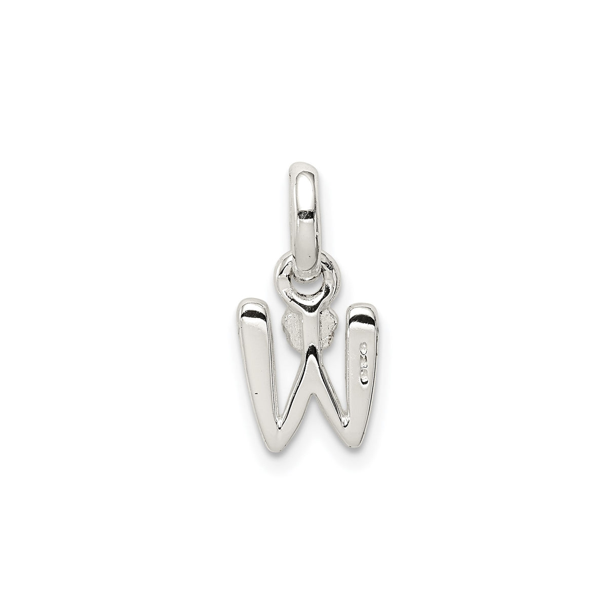 Sterling Silver Letter W Pendant Charm with Pink Enamel Flower Accent, Polished Finish
